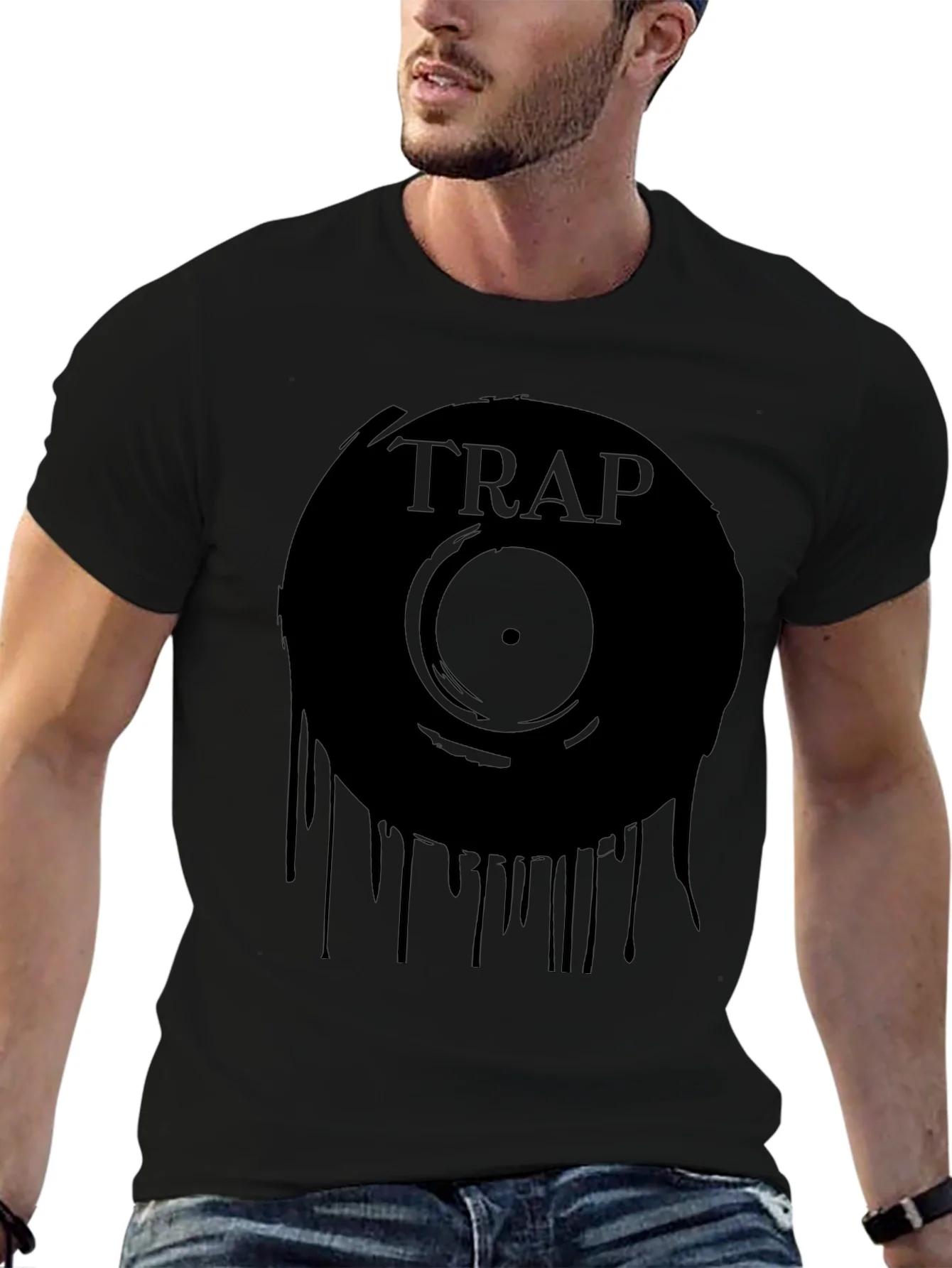 Camiseta Negra con Dise?o de Vinilo Trap