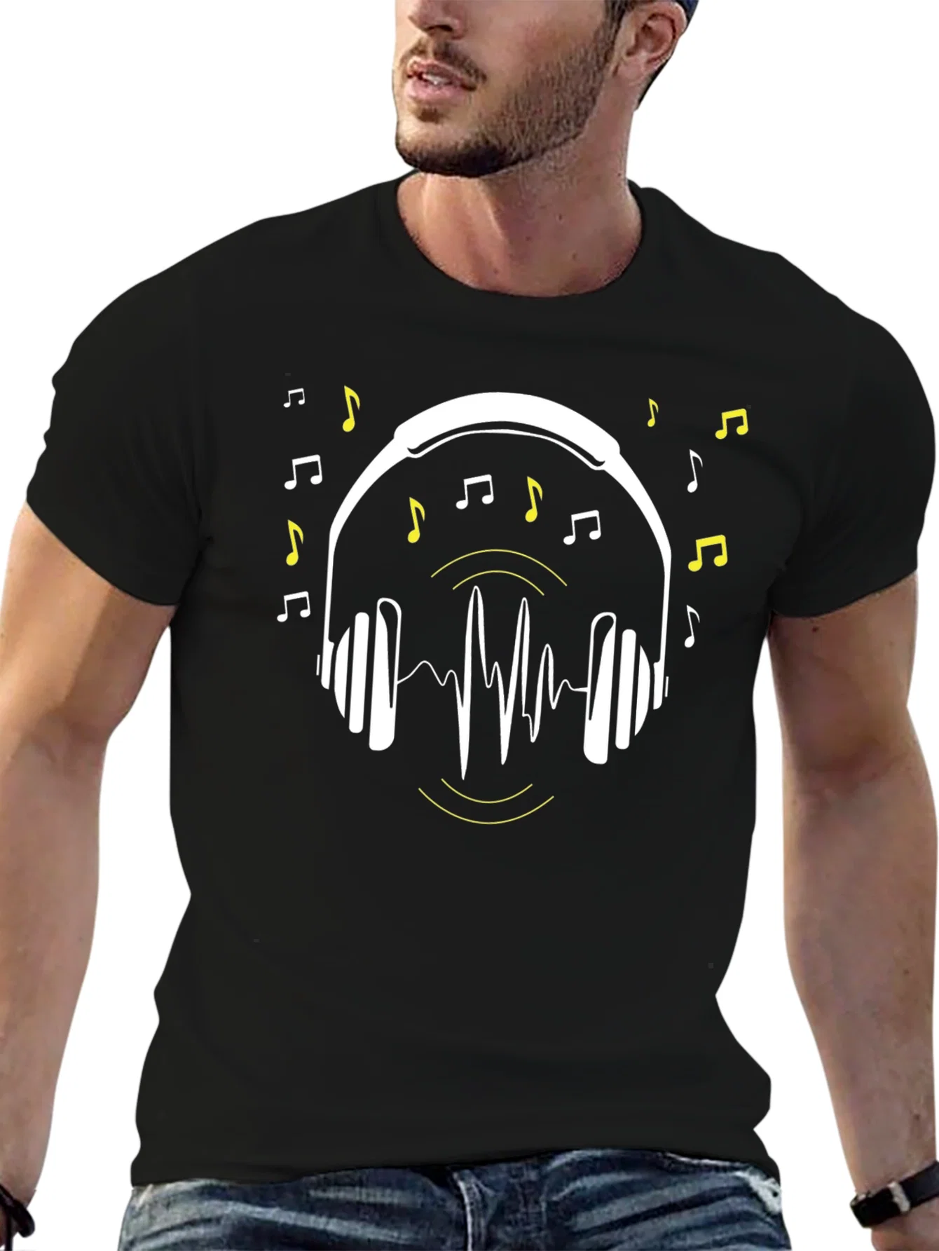 Rebbecca Music Lover T-Shirt - Headphones & Notes Design