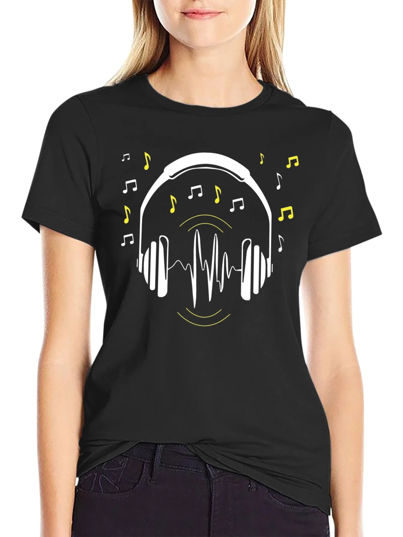 Rebbecca Music Lover T-Shirt - Headphones & Notes Design