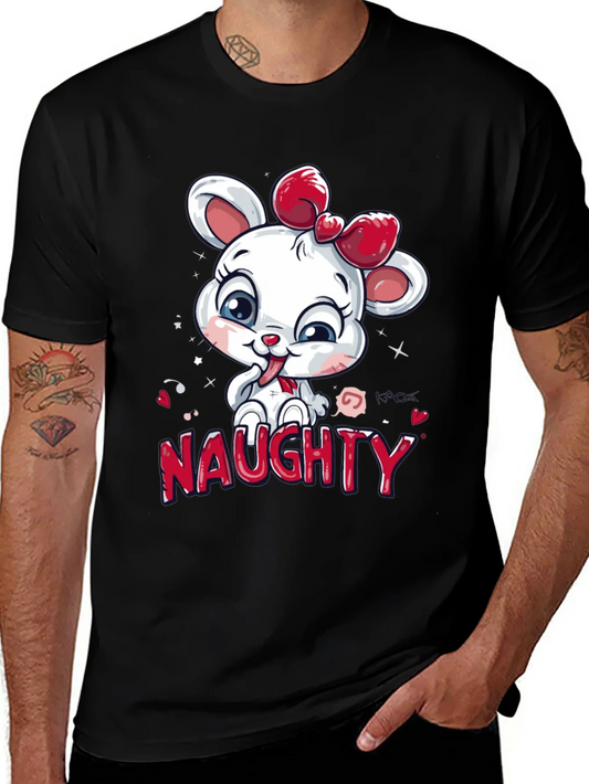 Rebbecca Naughty Cartoon Mouse Graphic Tee - Black Cotton T-Shirt