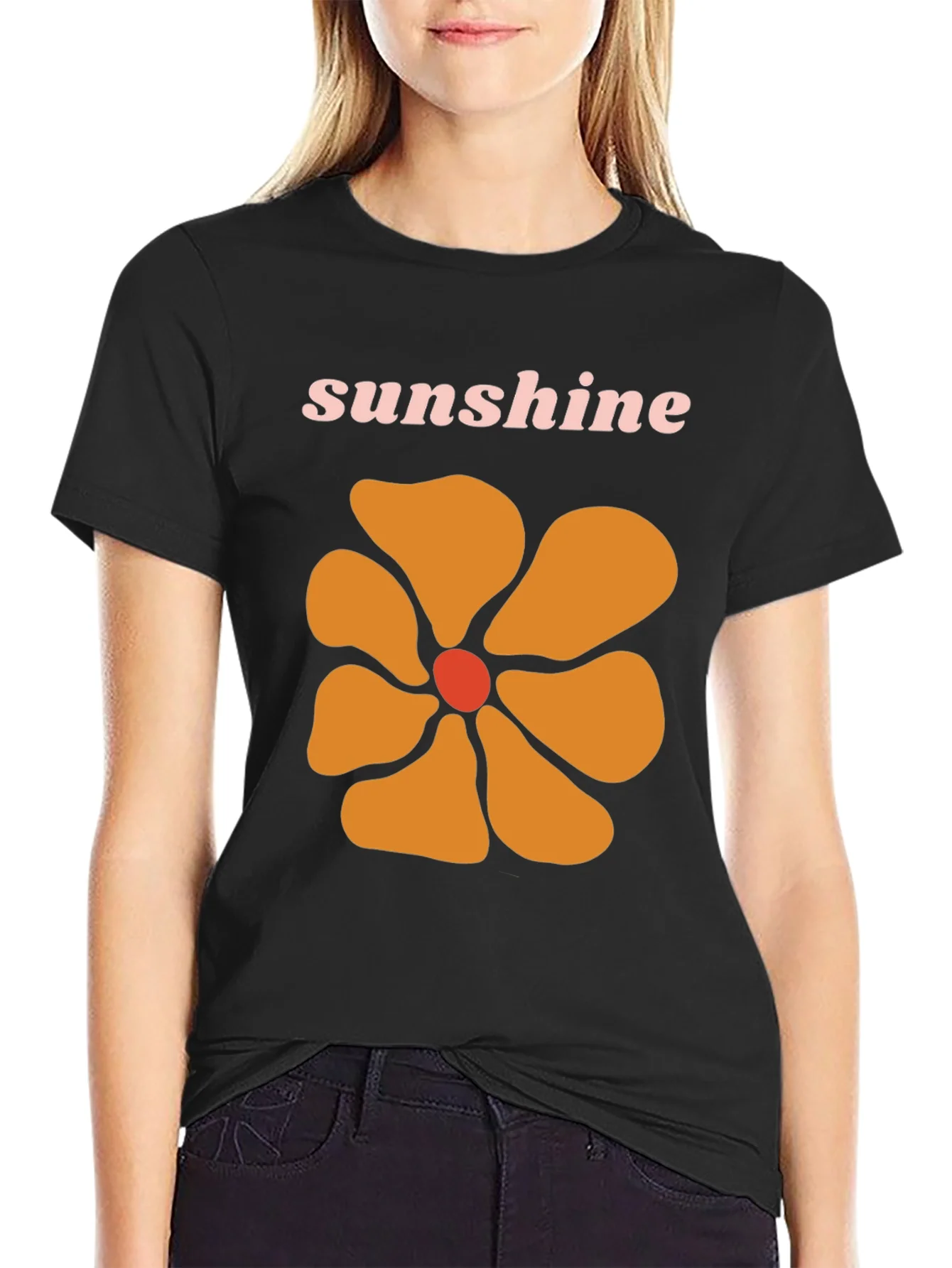 Camiseta Negra con Dise?o Floral Sunshine