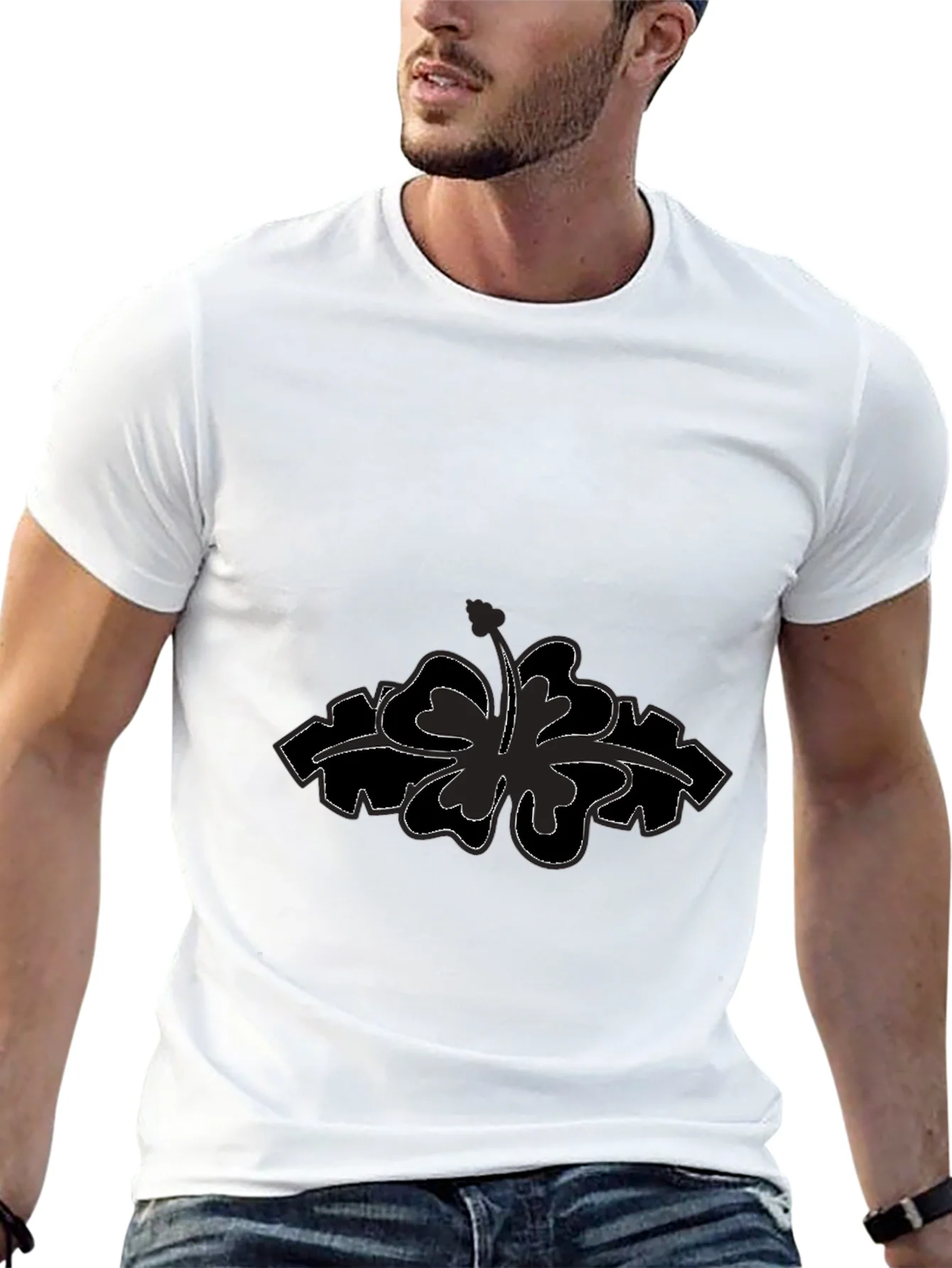 Camiseta Negra con Dise?o Floral Hawaiano