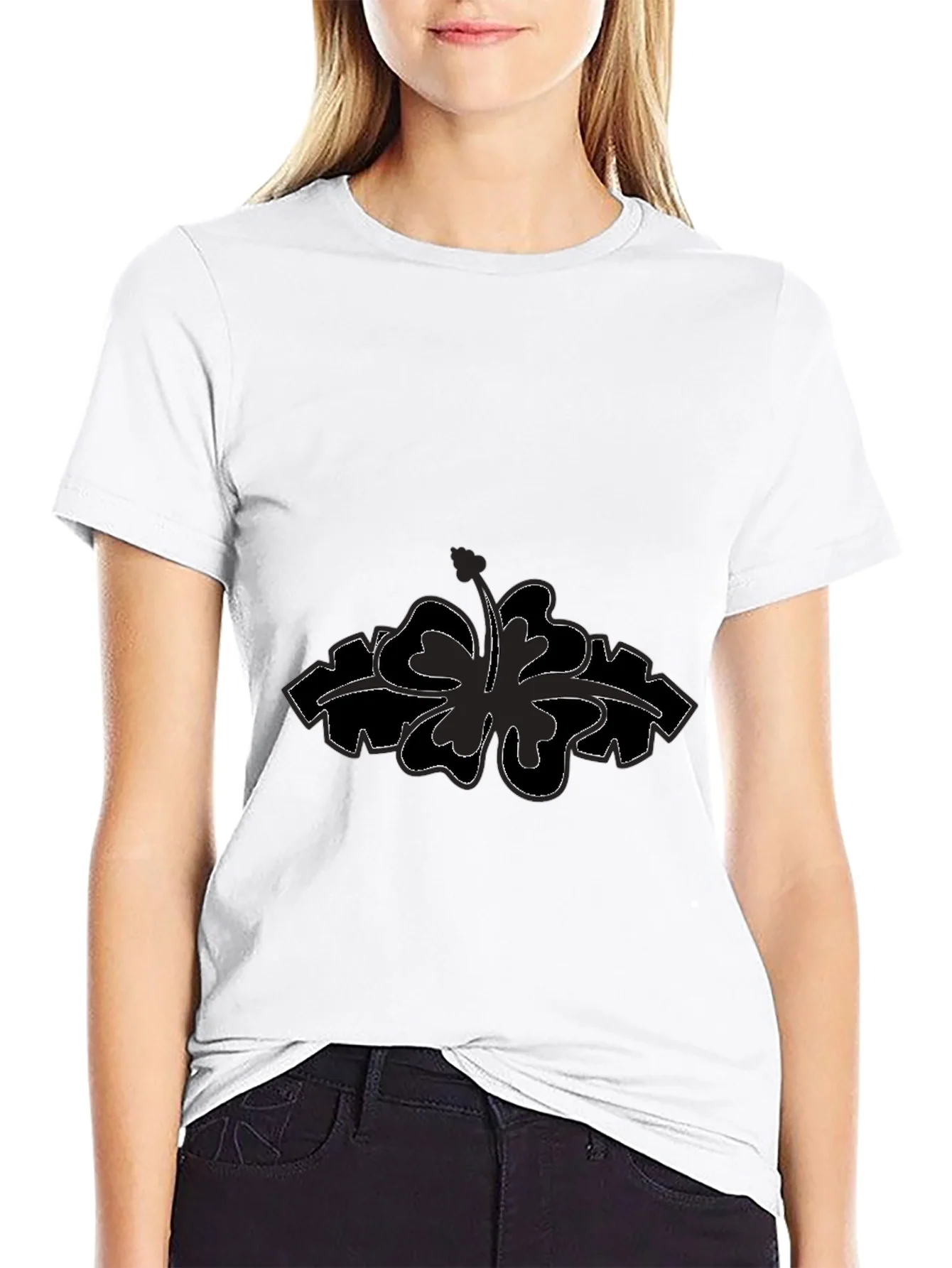 Camiseta Negra con Dise?o Floral Hawaiano