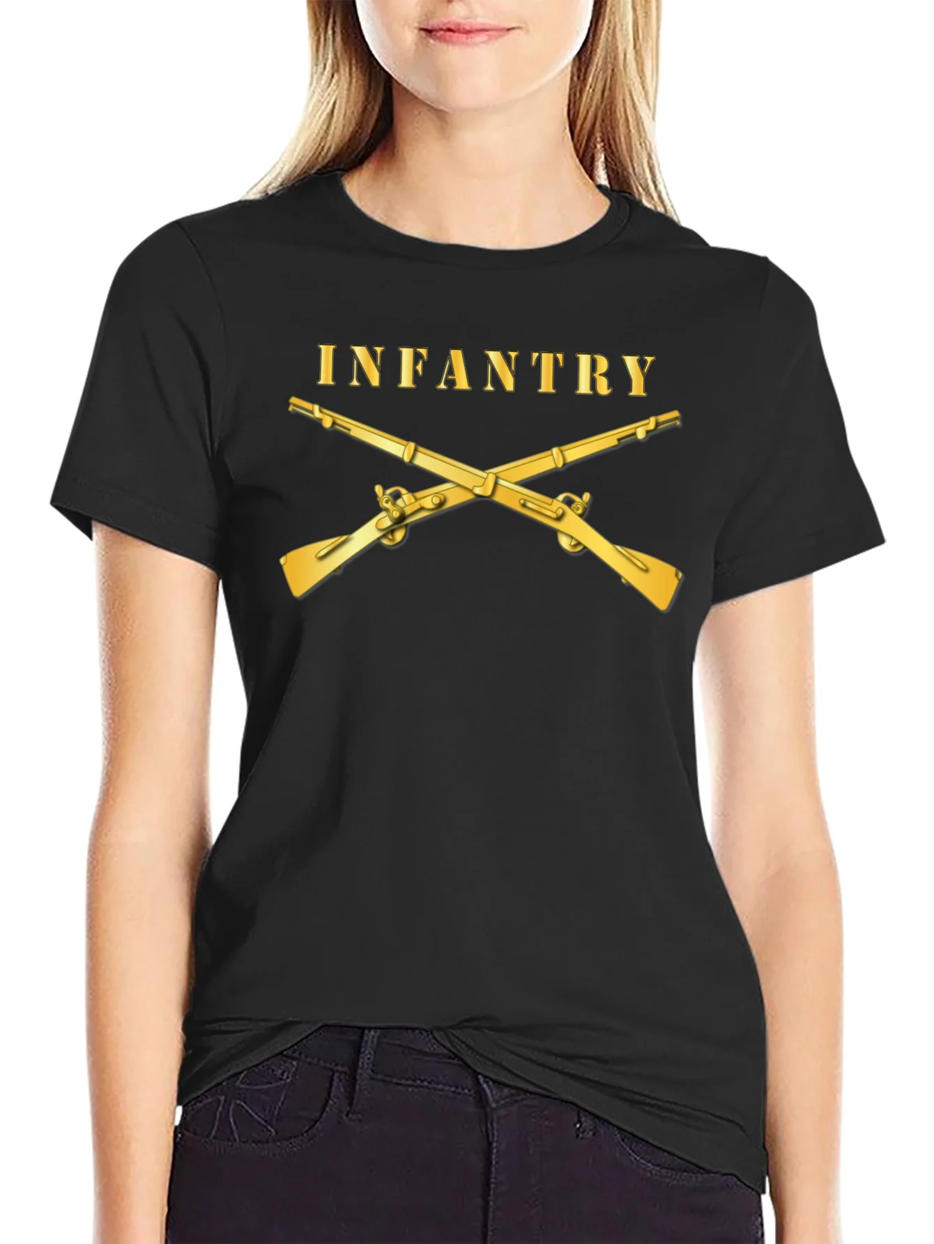 Camiseta Negra Infantry con Mosquetones Dorados