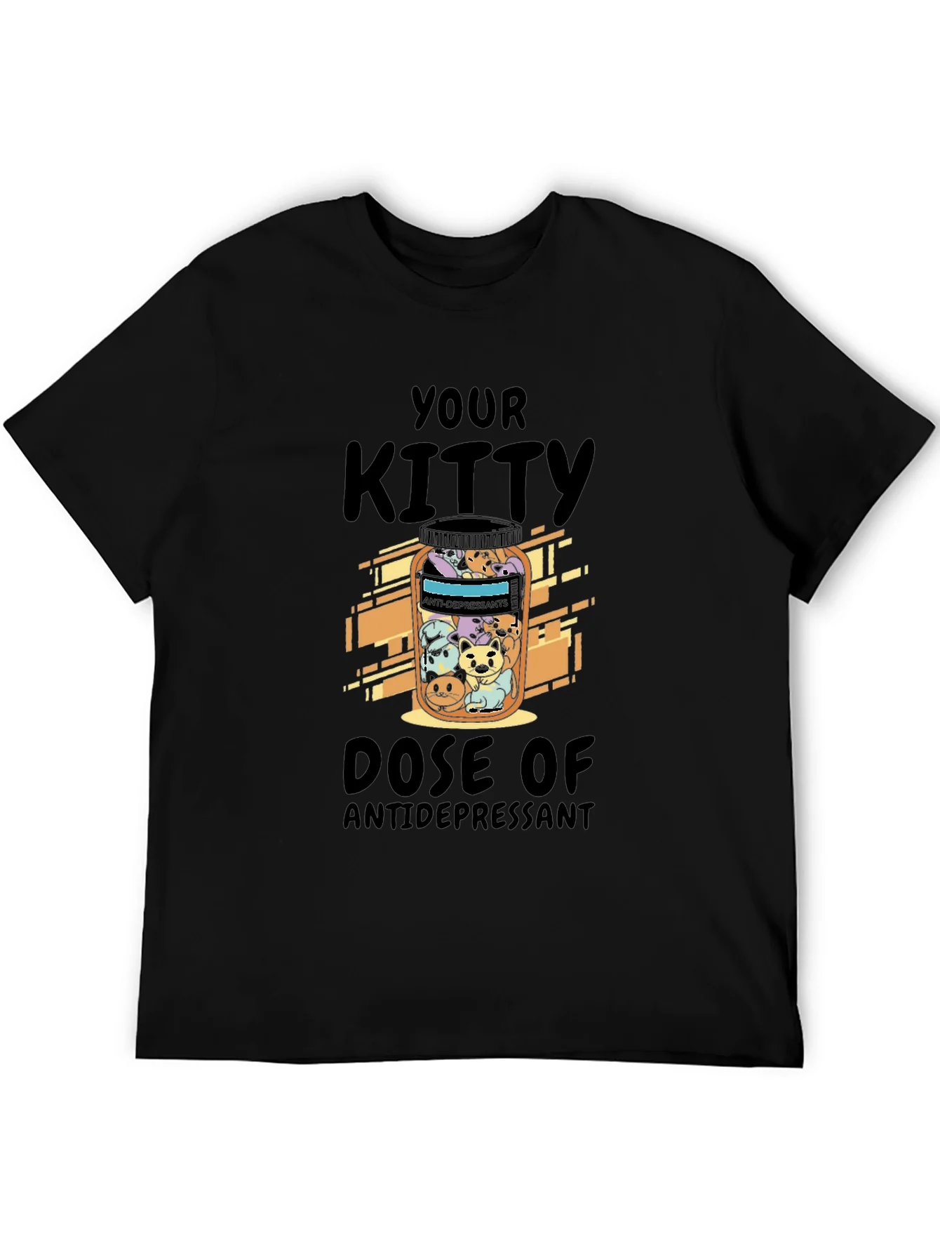 Camiseta Negra Tu Dosis de Gatitos Antidepresivos