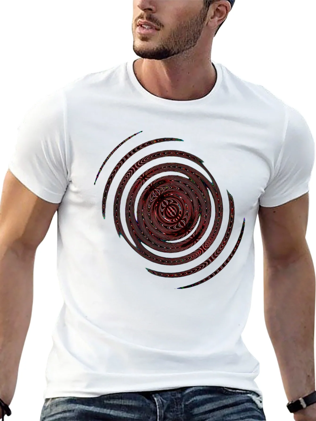 Camiseta Negra con Dise?o Espiral Abstracto