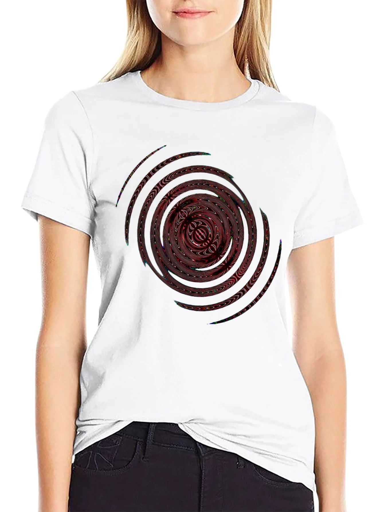 Camiseta Negra con Dise?o Espiral Abstracto
