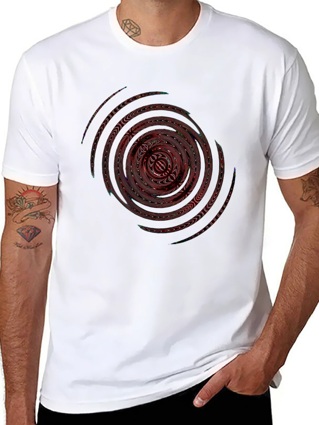 Camiseta Negra con Dise?o Espiral Abstracto