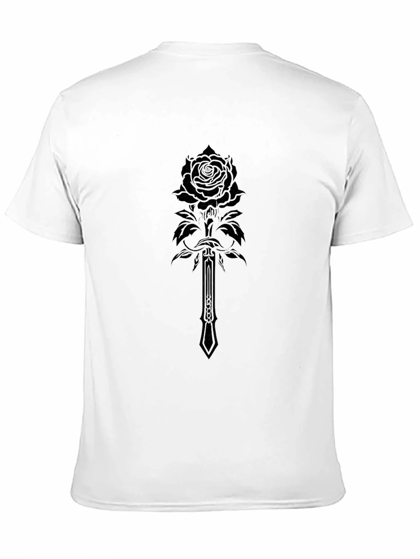 Camiseta Negra Hombre Dise?o Rosa y Espada