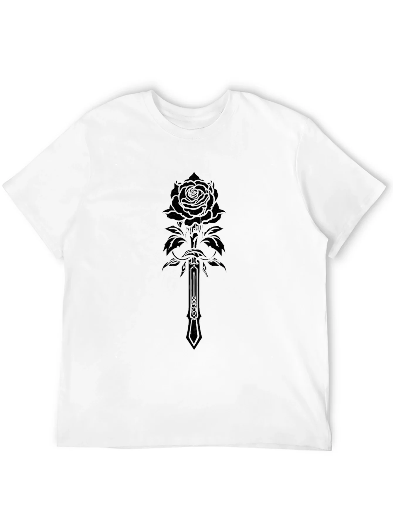 Camiseta Negra Hombre Dise?o Rosa y Espada