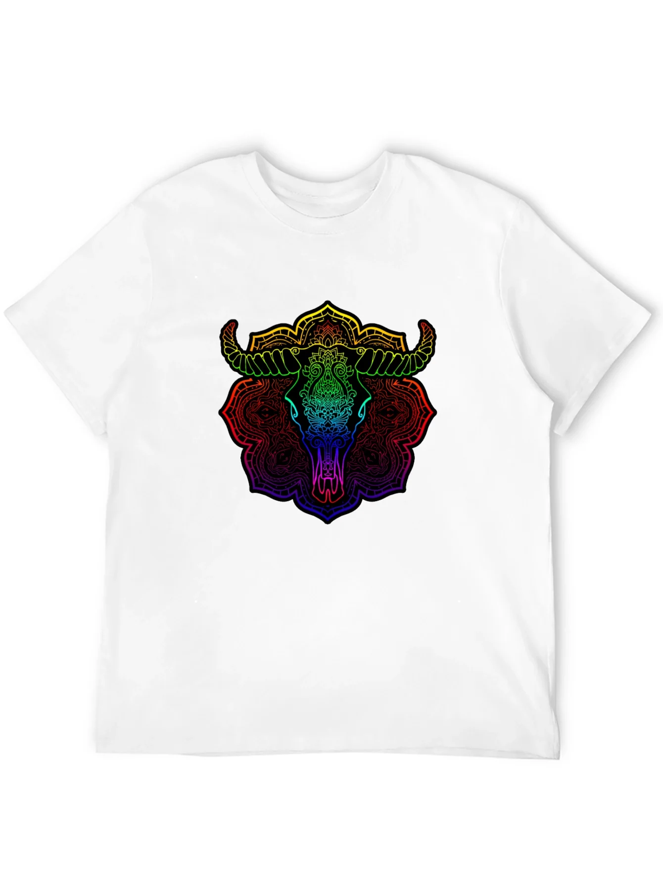 Rebbecca Rainbow Bull Skull Mandala Graphic T-Shirt