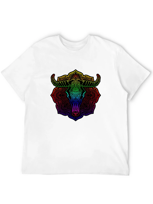 Rebbecca Rainbow Bull Skull Mandala Graphic T-Shirt