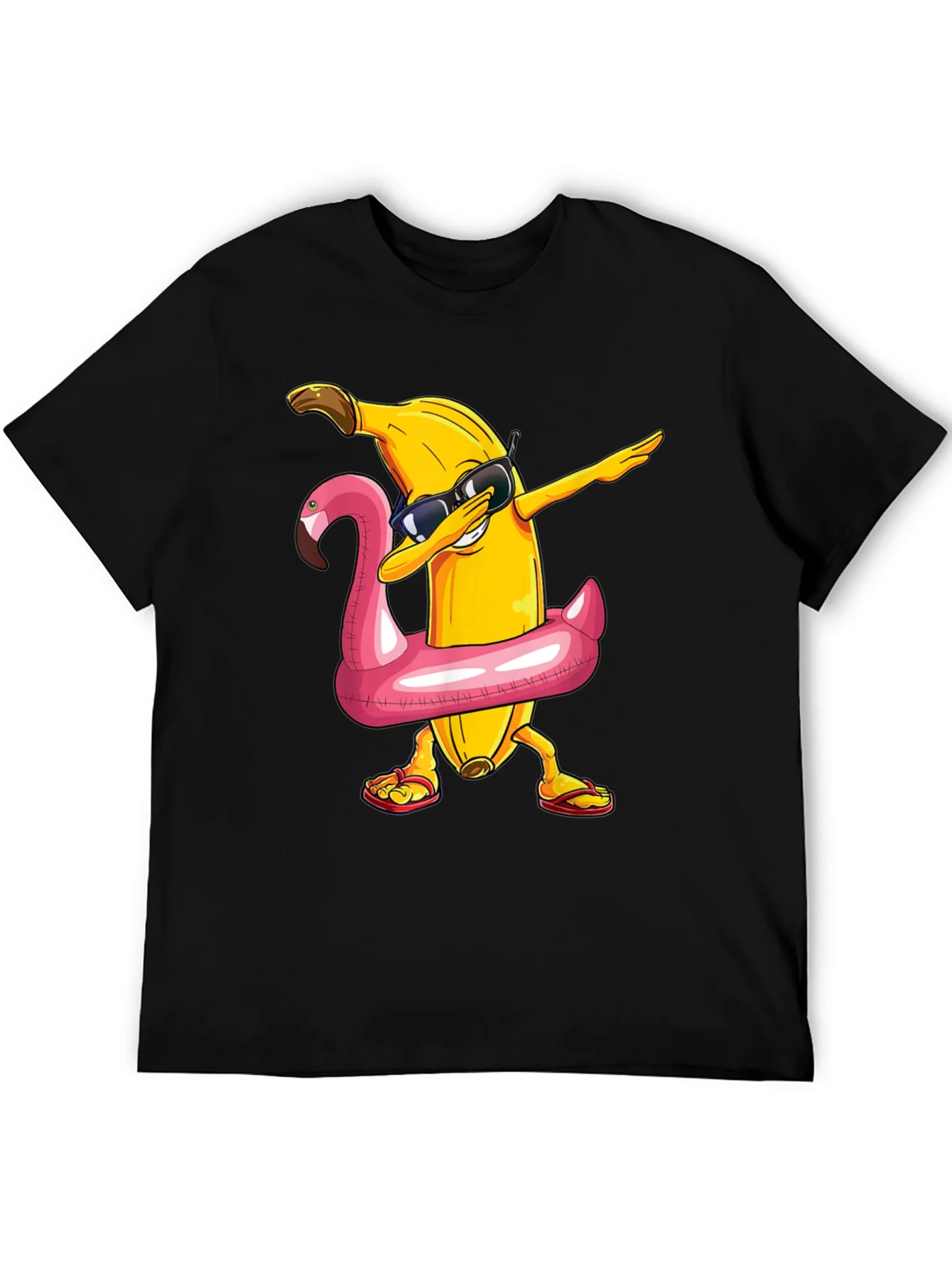 Camiseta Negra: Pl¨¢tano Dabbing en Flotador Flamingo