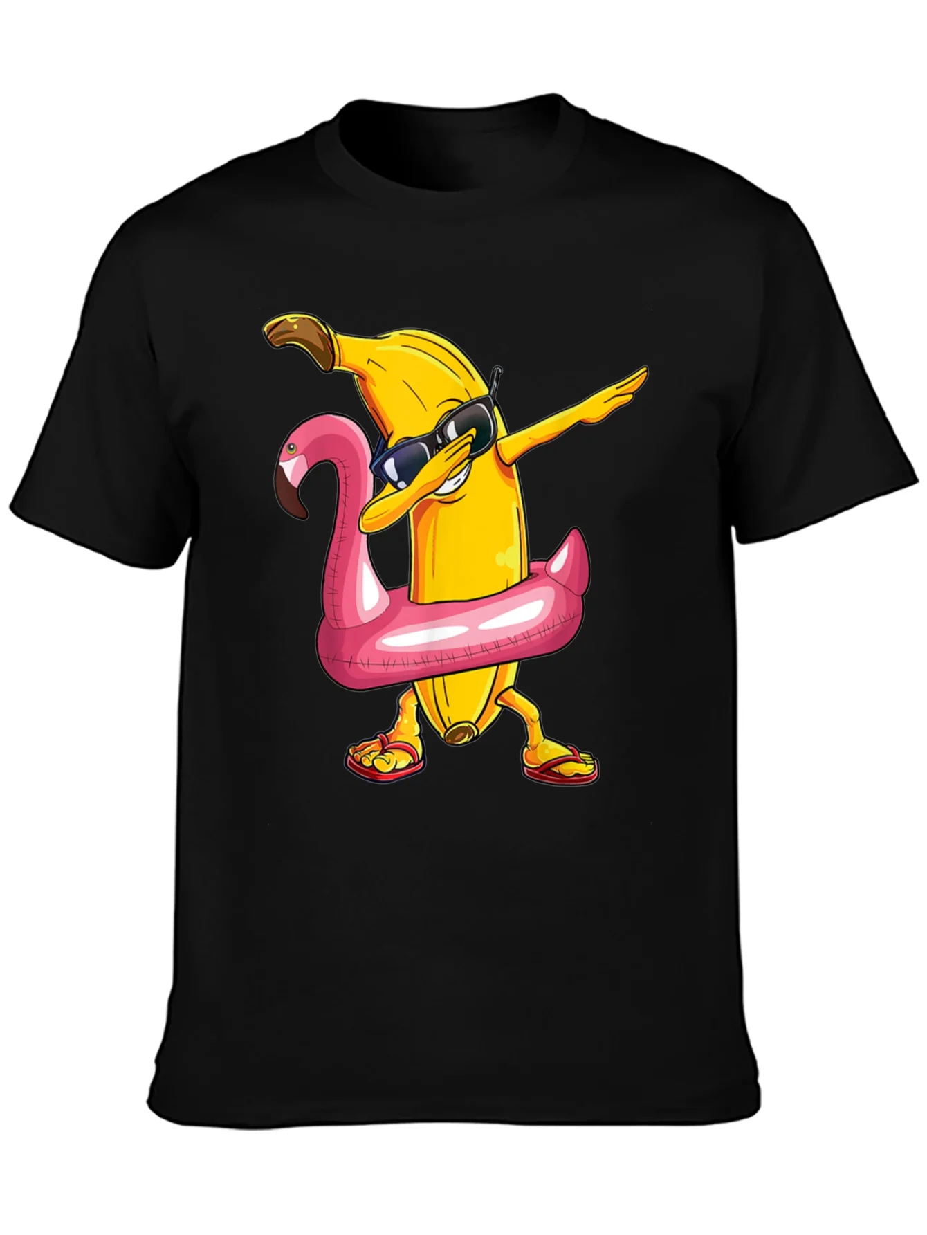 Camiseta Negra: Pl¨¢tano Dabbing en Flotador Flamingo