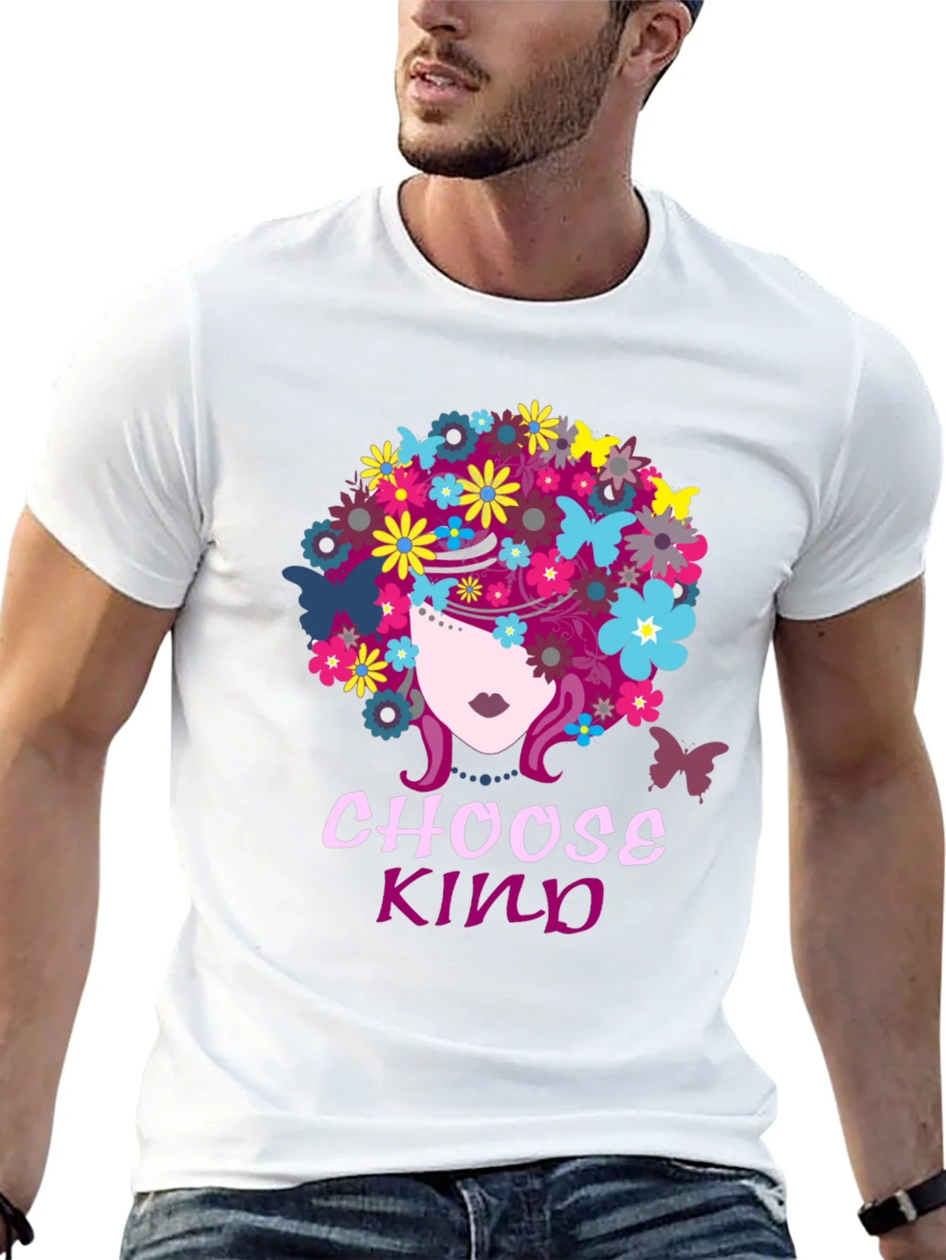 Camiseta Negra Choose Kind con Flores y Mariposas