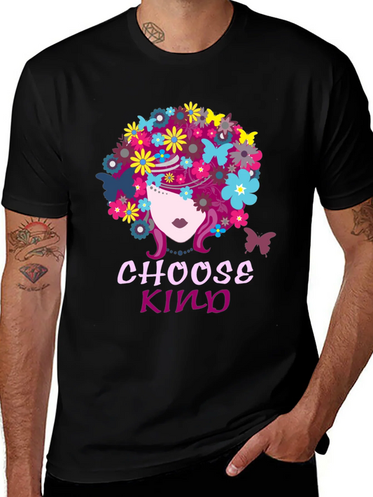Camiseta Negra Choose Kind con Flores y Mariposas