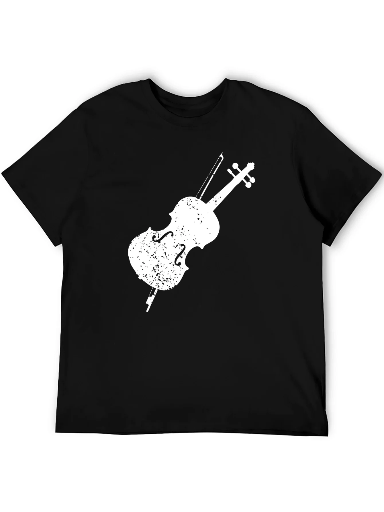Camiseta Negra con Dise?o de Violonchelo Blanco