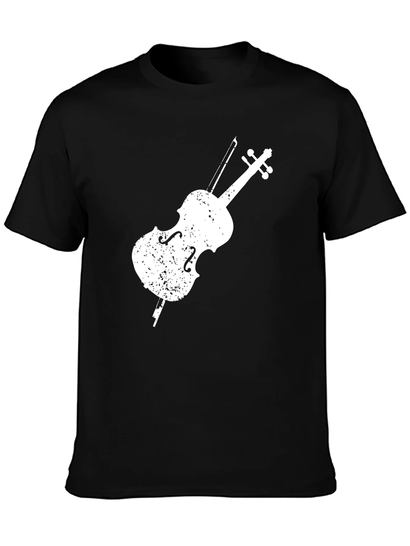 Camiseta Negra con Dise?o de Violonchelo Blanco