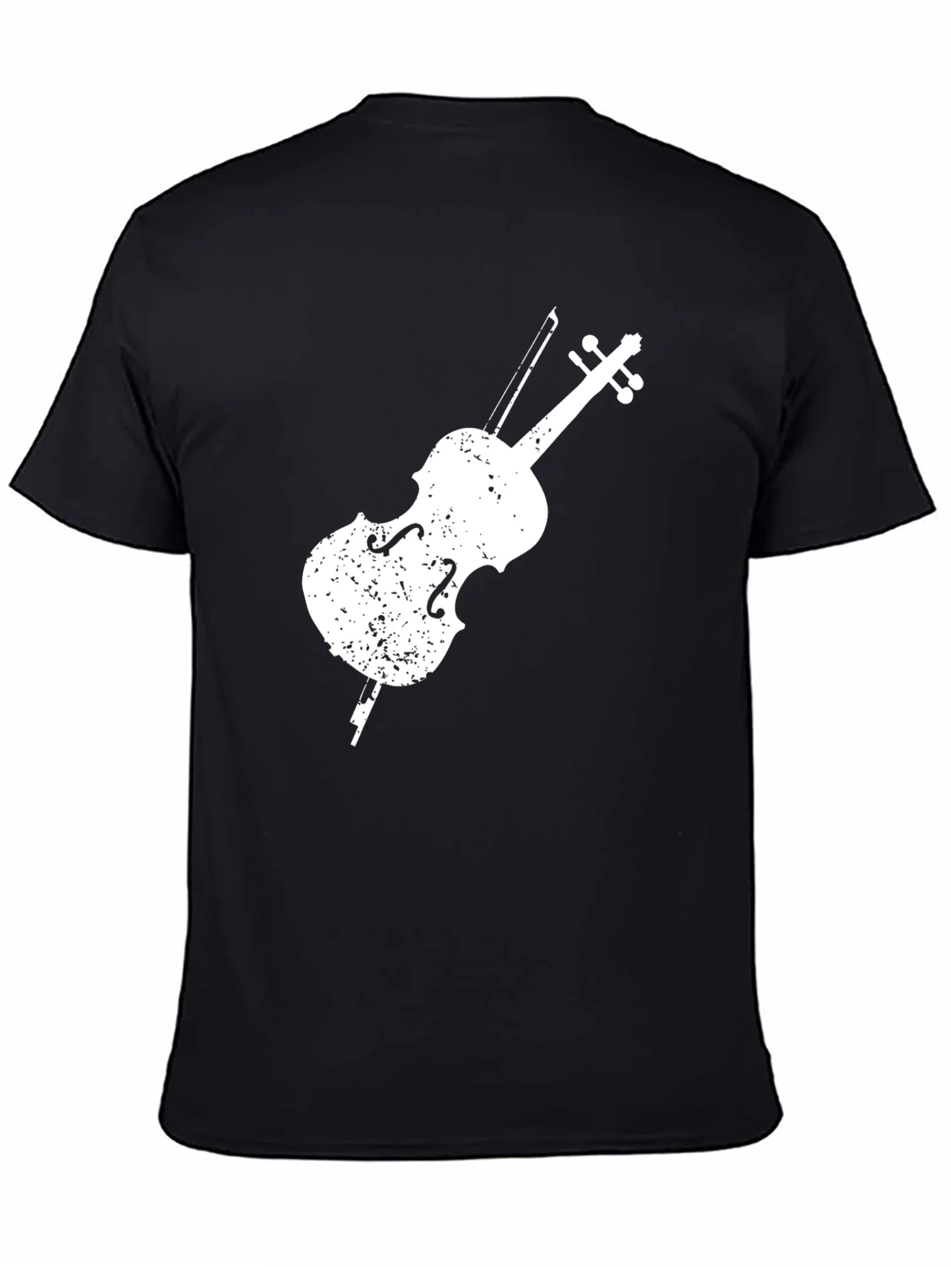 Camiseta Negra con Dise?o de Violonchelo Blanco