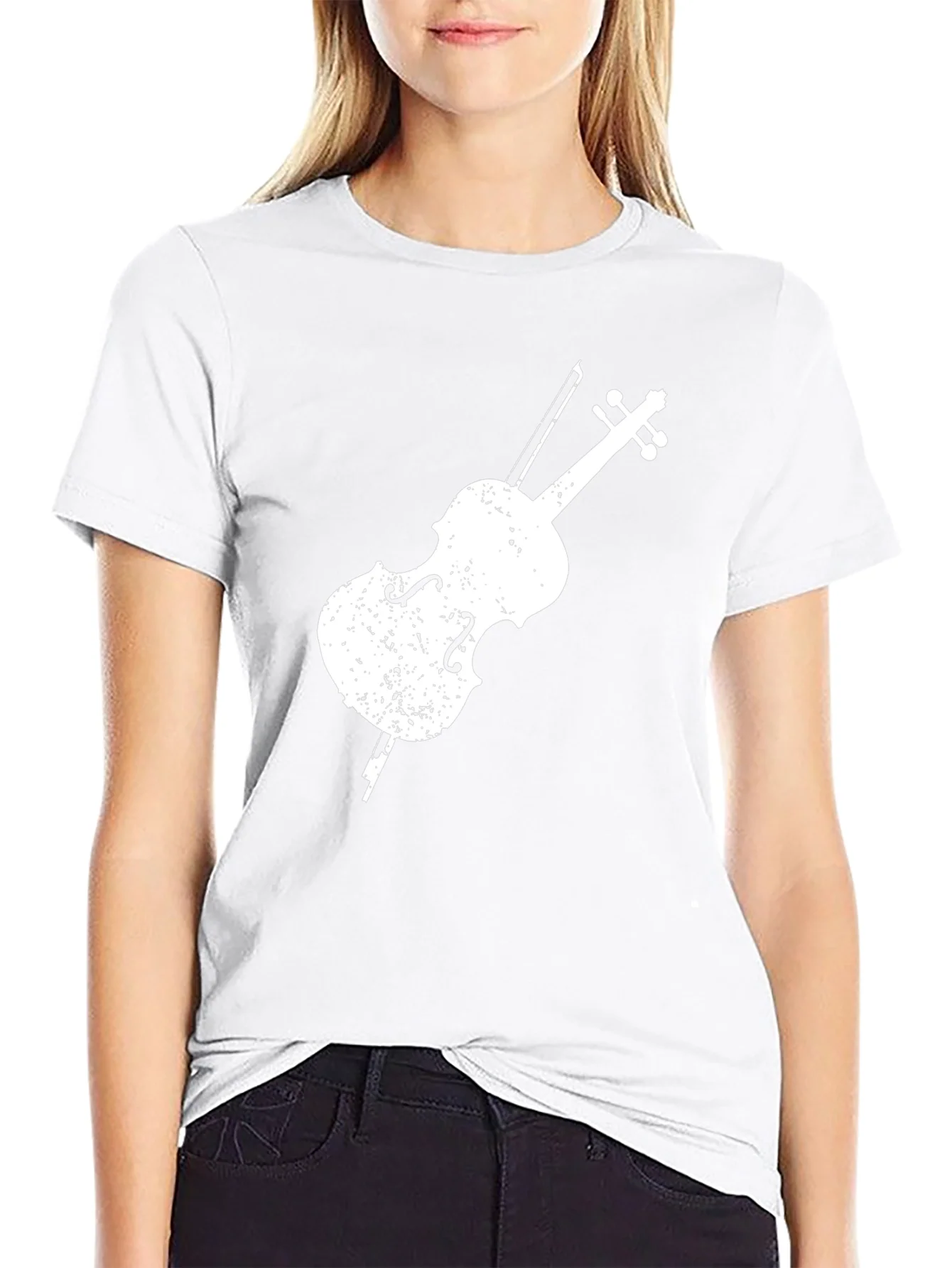 Camiseta Negra con Dise?o de Violonchelo Blanco