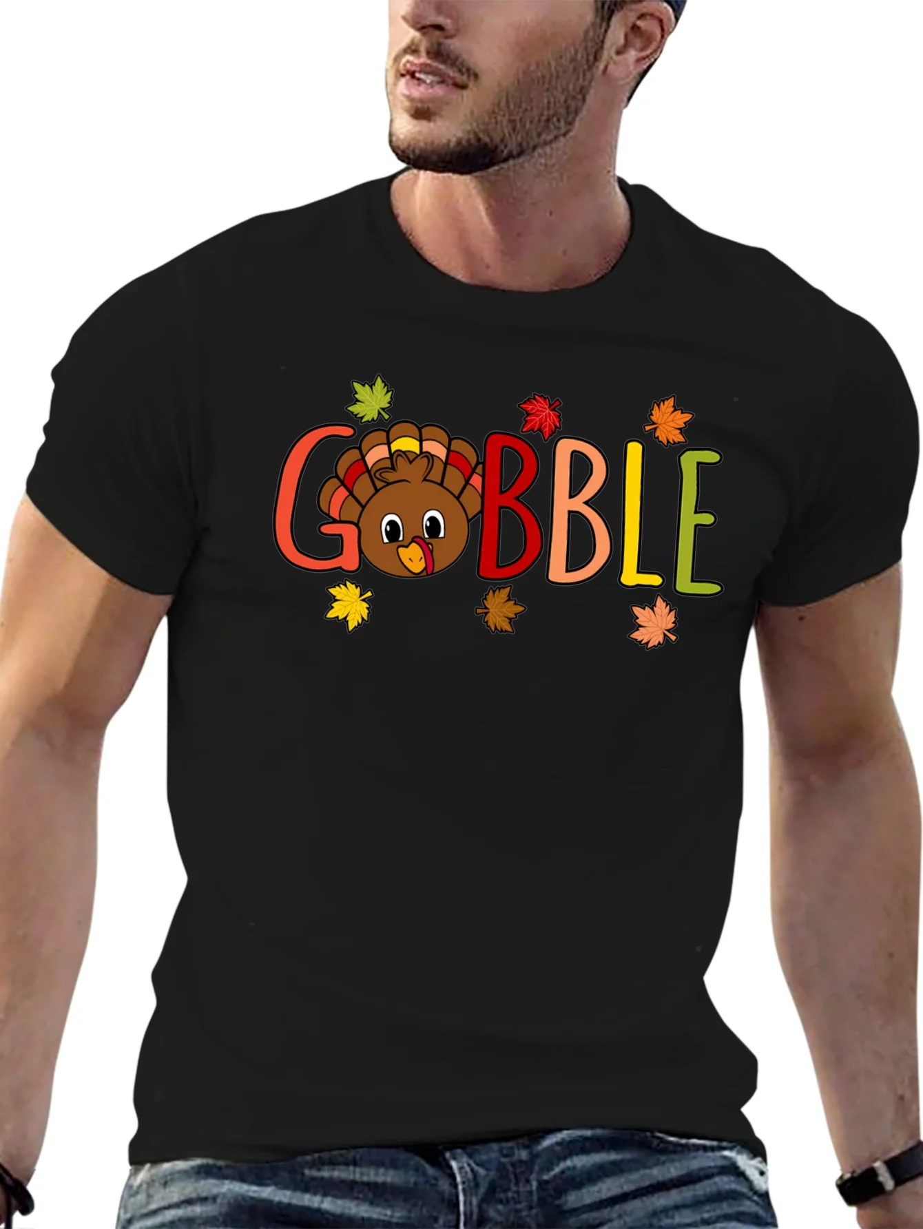 Camiseta Negra Gobble Festiva de Acci¨®n de Gracias