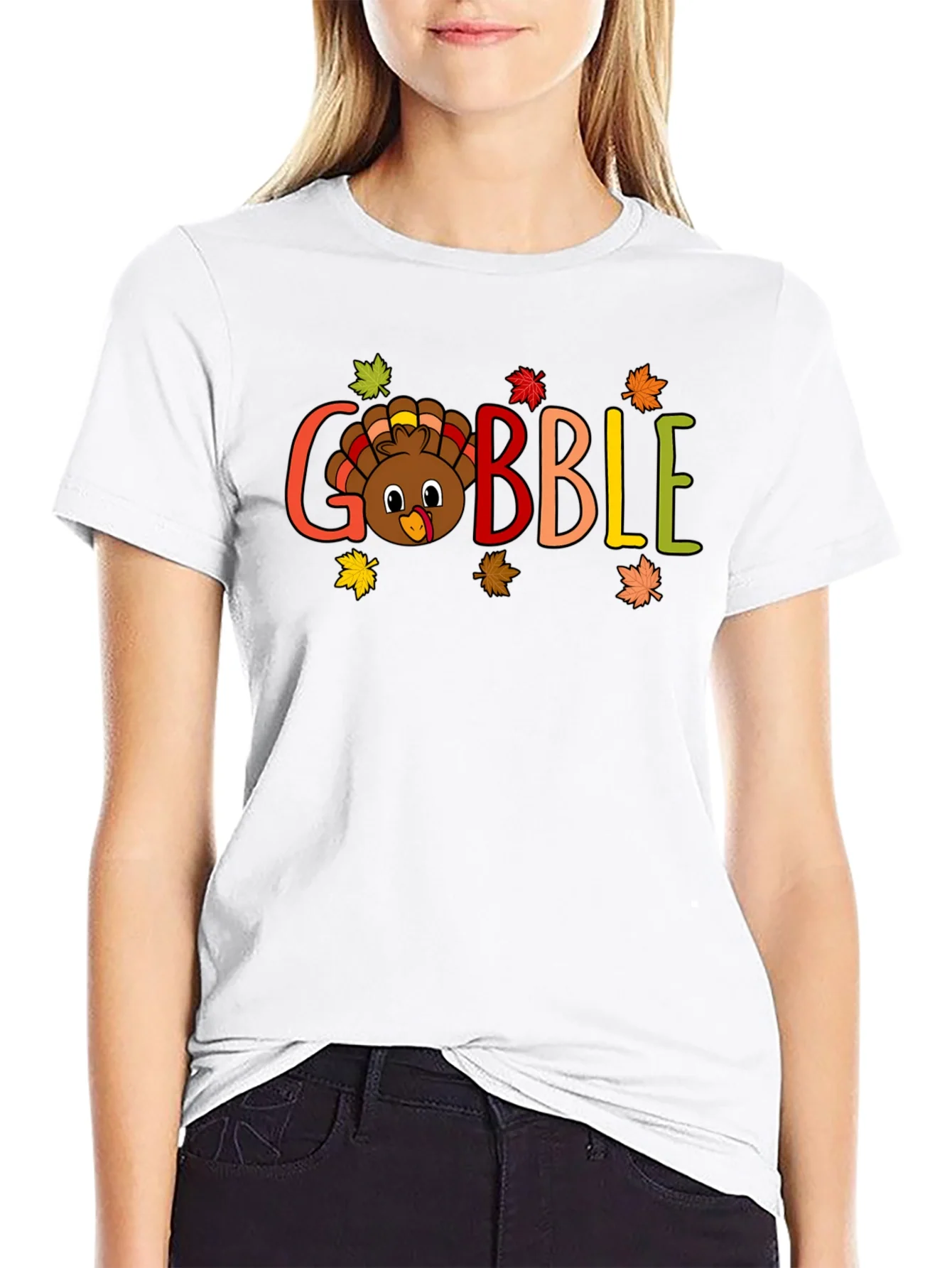 Camiseta Negra Gobble Festiva de Acci¨®n de Gracias