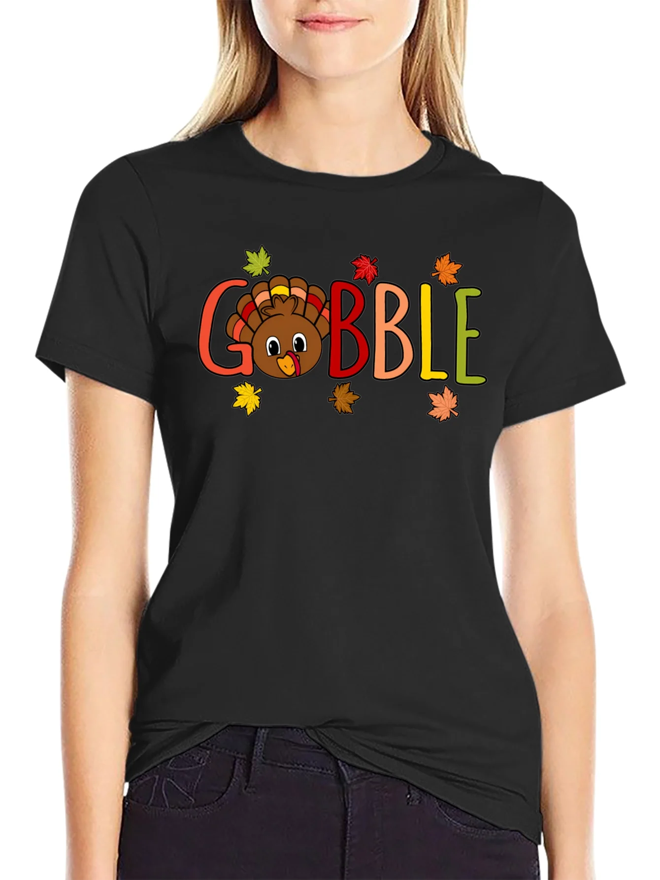 Camiseta Negra Gobble Festiva de Acci¨®n de Gracias