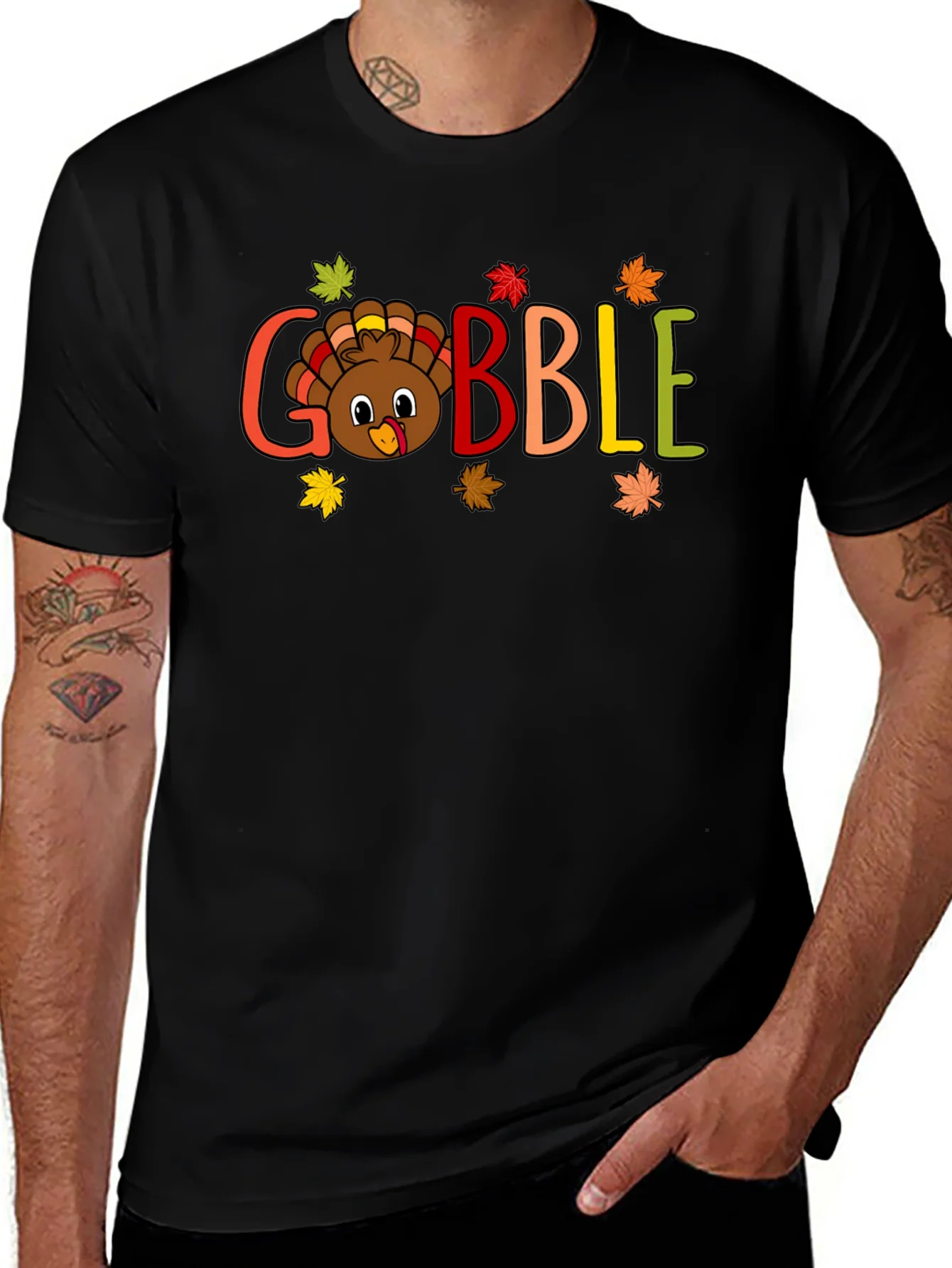 Camiseta Negra Gobble Festiva de Acci¨®n de Gracias