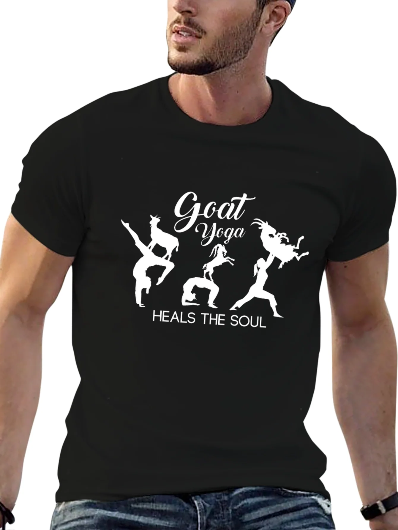 Camiseta Negra con Dise?o de Yoga de Cabras