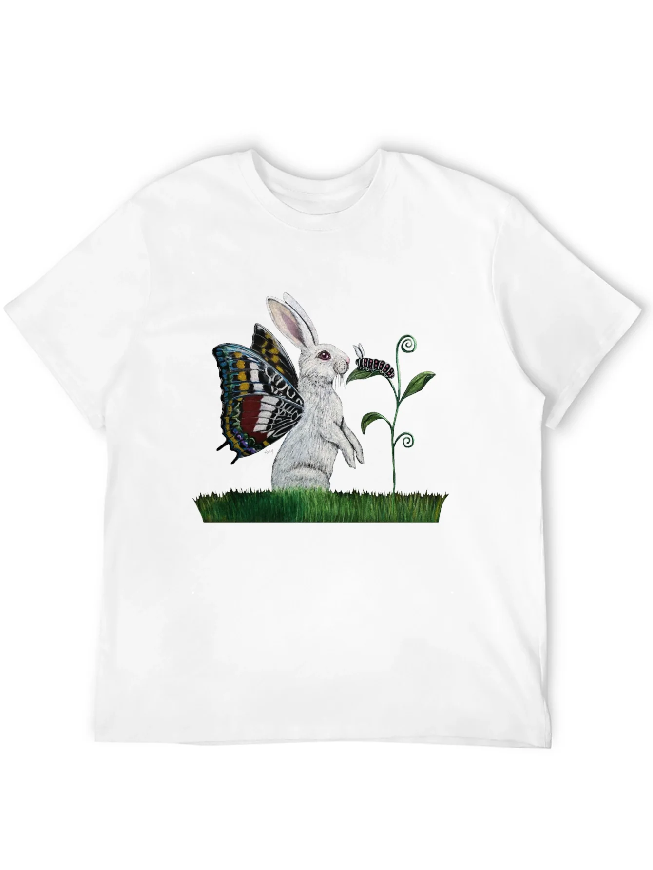 Camiseta Negra con Conejo y Alas de Mariposa