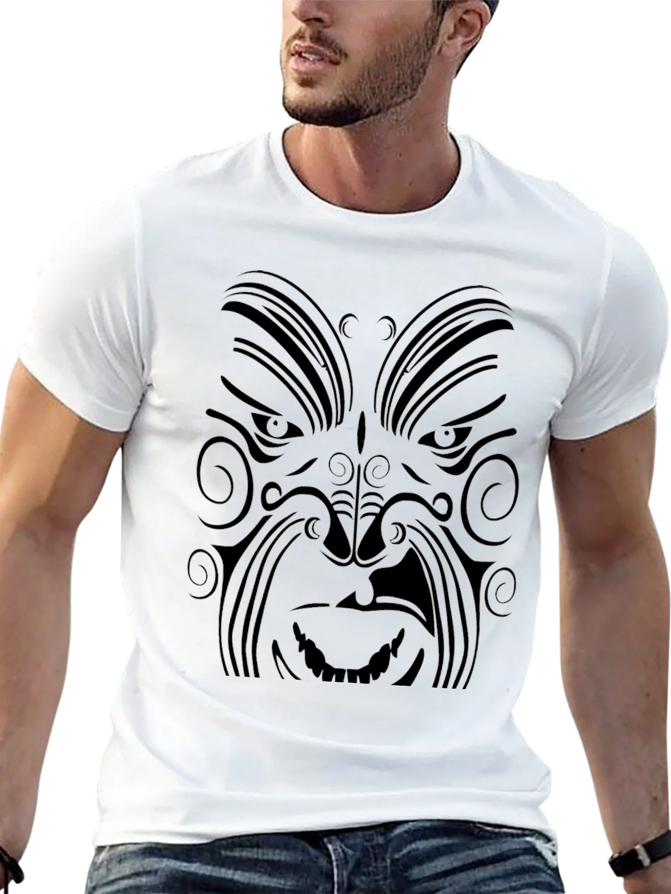 Camiseta Negra con Dise?o Tribal Aut¨¦ntico