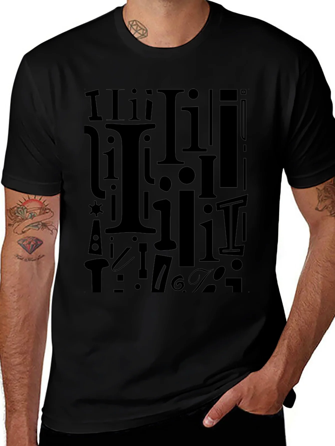 Rebbecca I Pattern Black Crew Neck T-Shirt