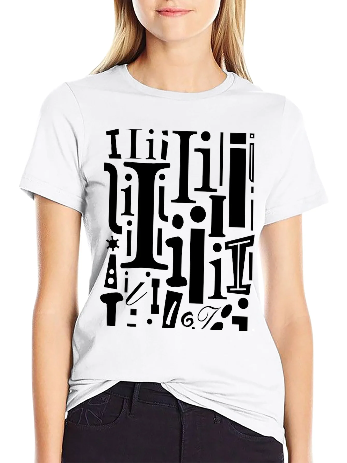 Rebbecca I Pattern Black Crew Neck T-Shirt