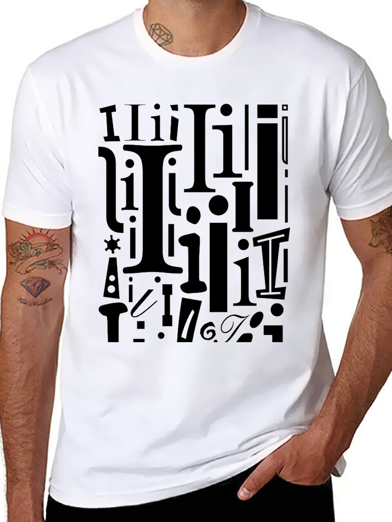 Rebbecca I Pattern Black Crew Neck T-Shirt