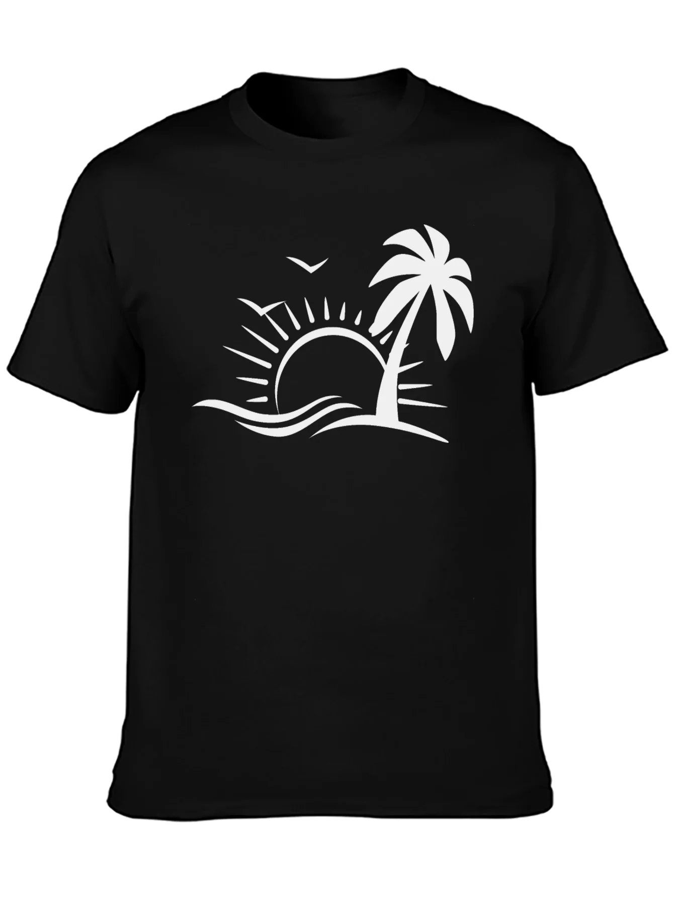 Camiseta Negra con Dise?o de Playa Tropical
