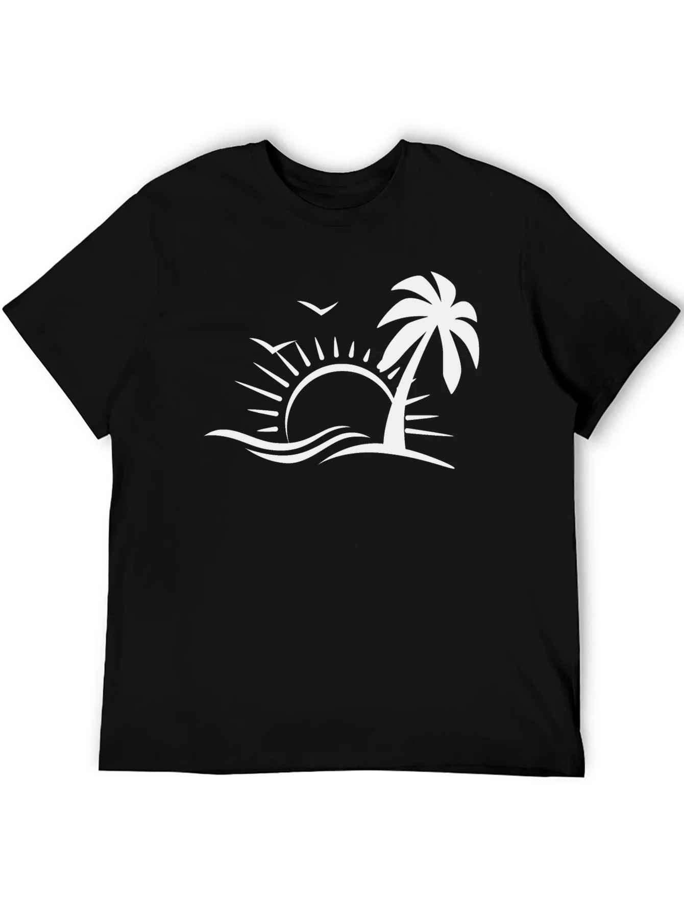 Camiseta Negra con Dise?o de Playa Tropical