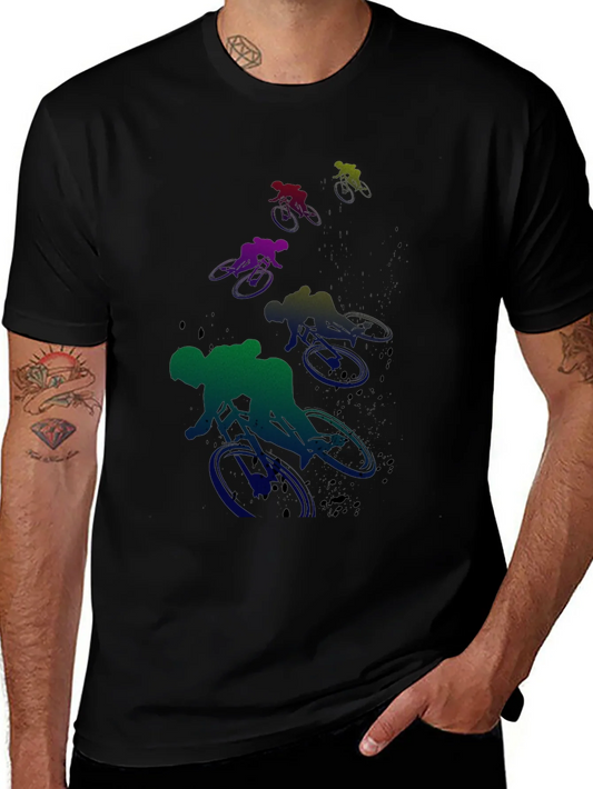 Rebbecca Mens Black T-shirt with Colorful Cycling Design