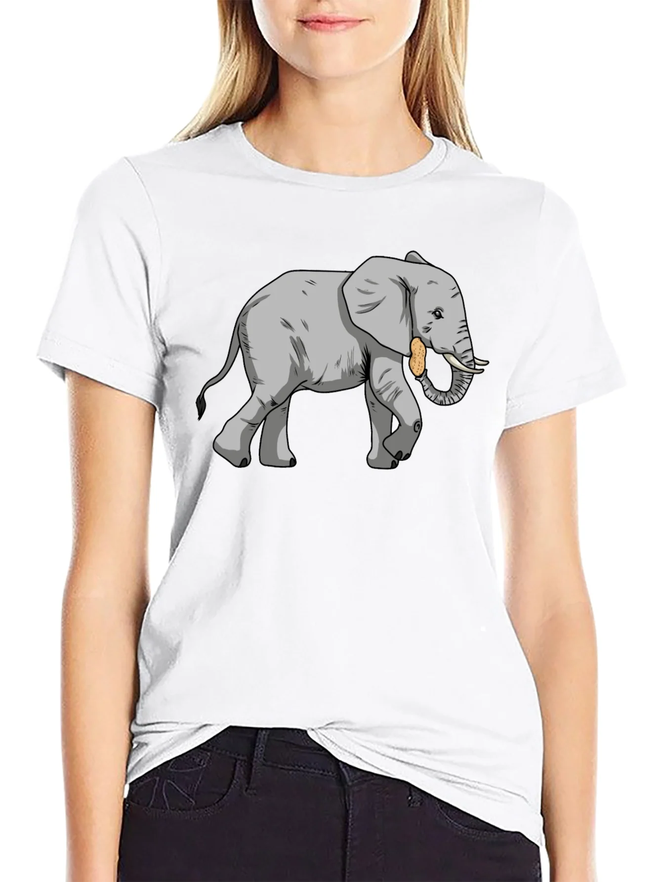 Camiseta Negra con Dise?o de Elefante con Cacahuete