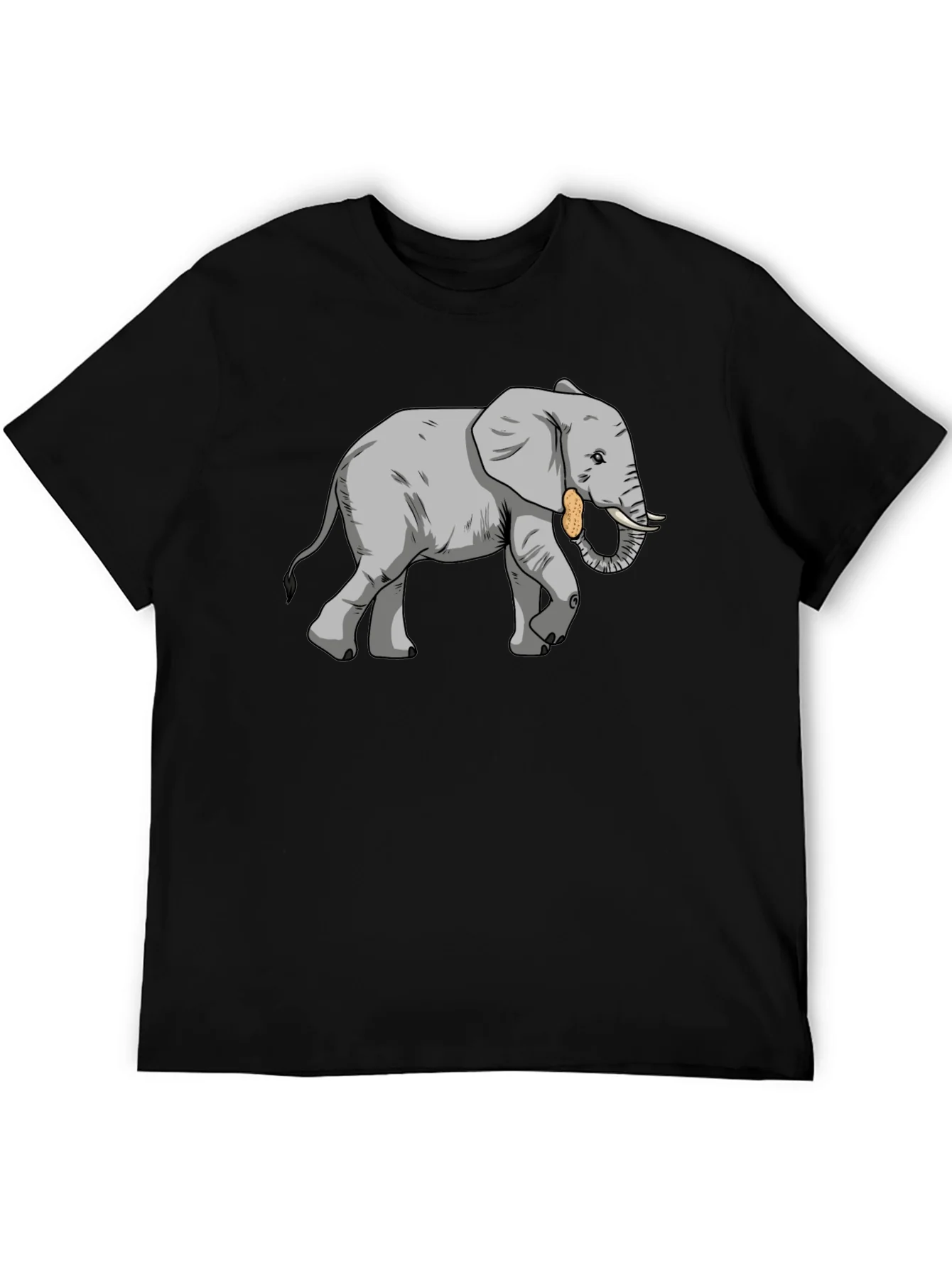 Camiseta Negra con Dise?o de Elefante con Cacahuete
