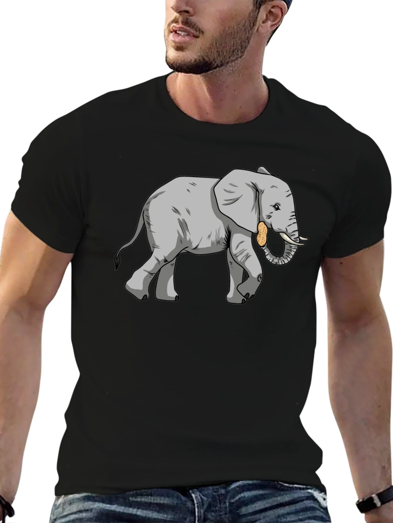 Camiseta Negra con Dise?o de Elefante con Cacahuete