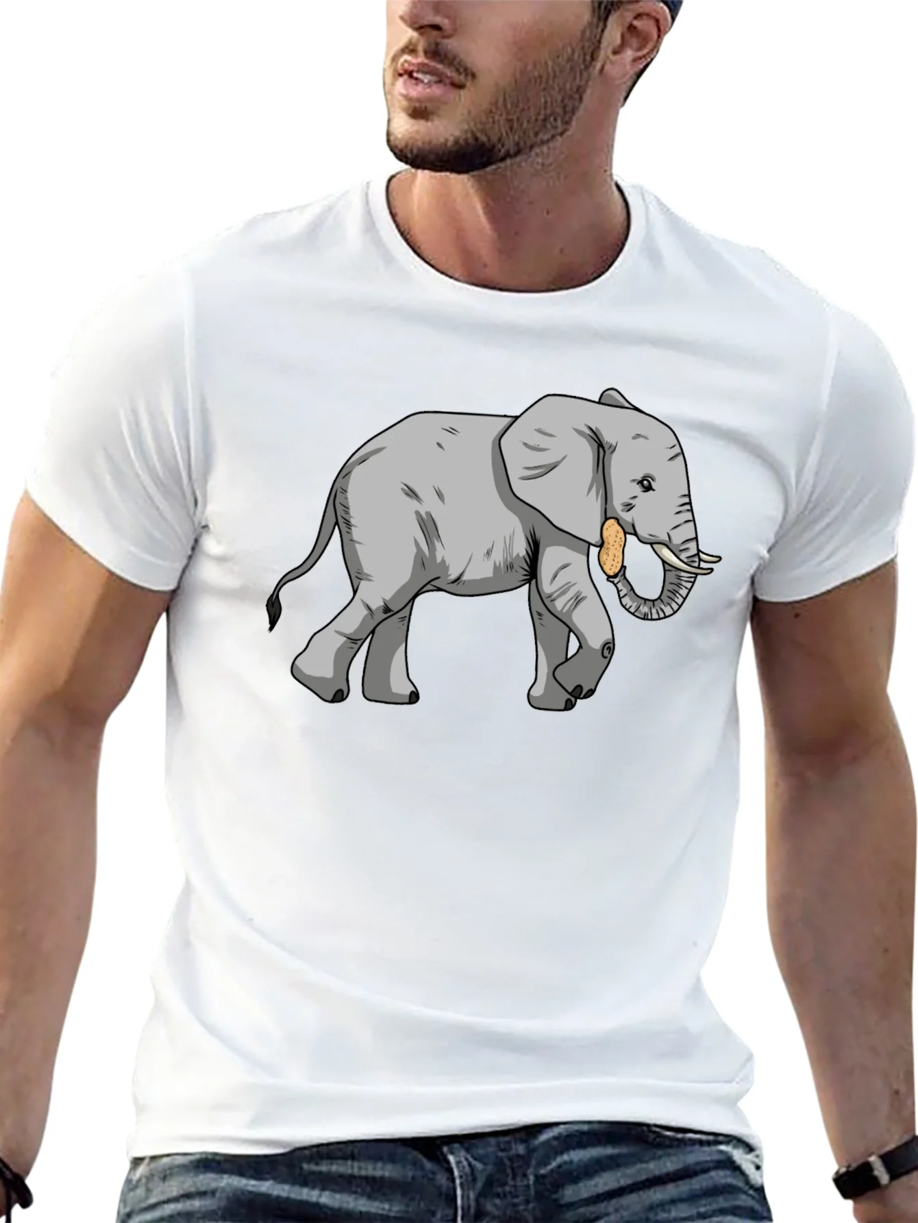 Camiseta Negra con Dise?o de Elefante con Cacahuete