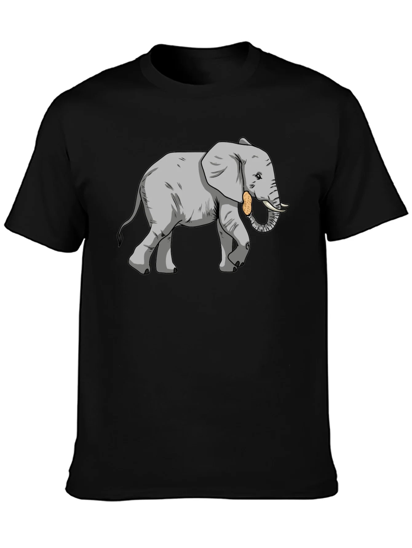 Camiseta Negra con Dise?o de Elefante con Cacahuete