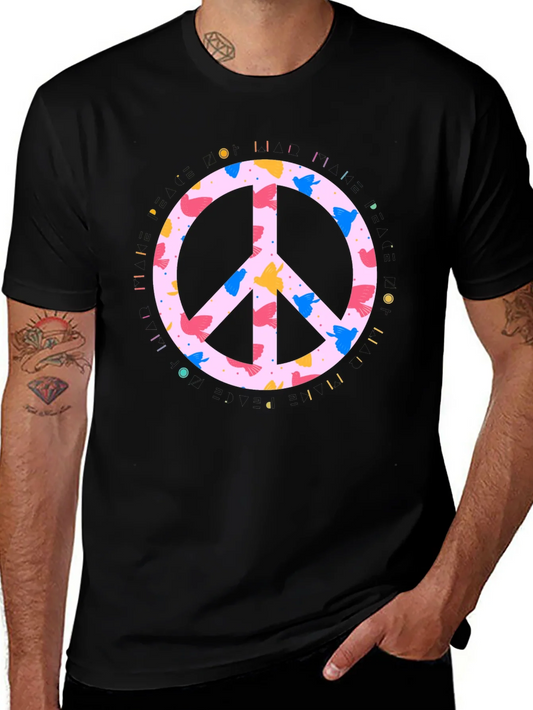 Rebbecca Peace Sign Bird Print Black T-Shirt
