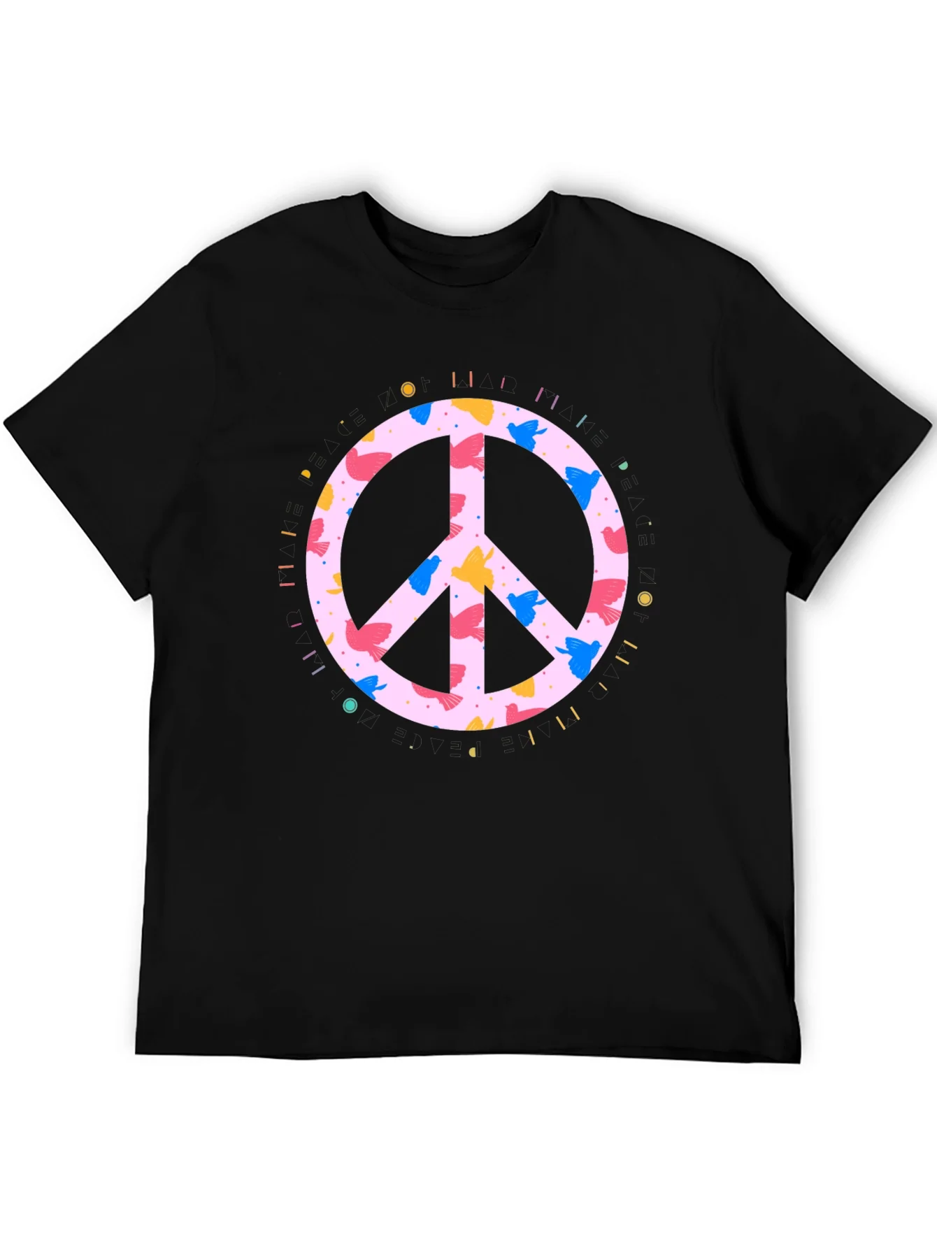 Rebbecca Peace Sign Bird Print Black T-Shirt