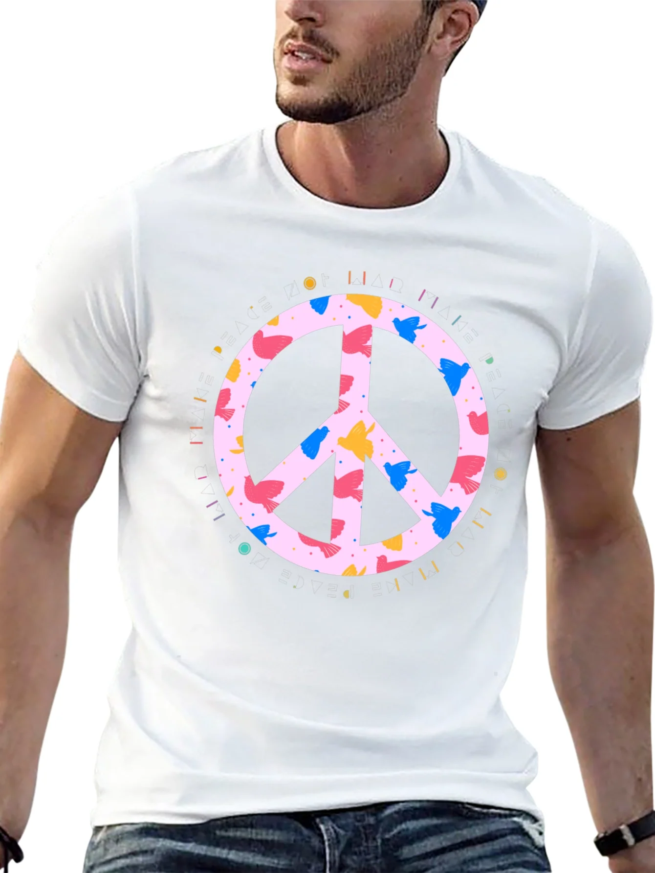 Rebbecca Peace Sign Bird Print Black T-Shirt