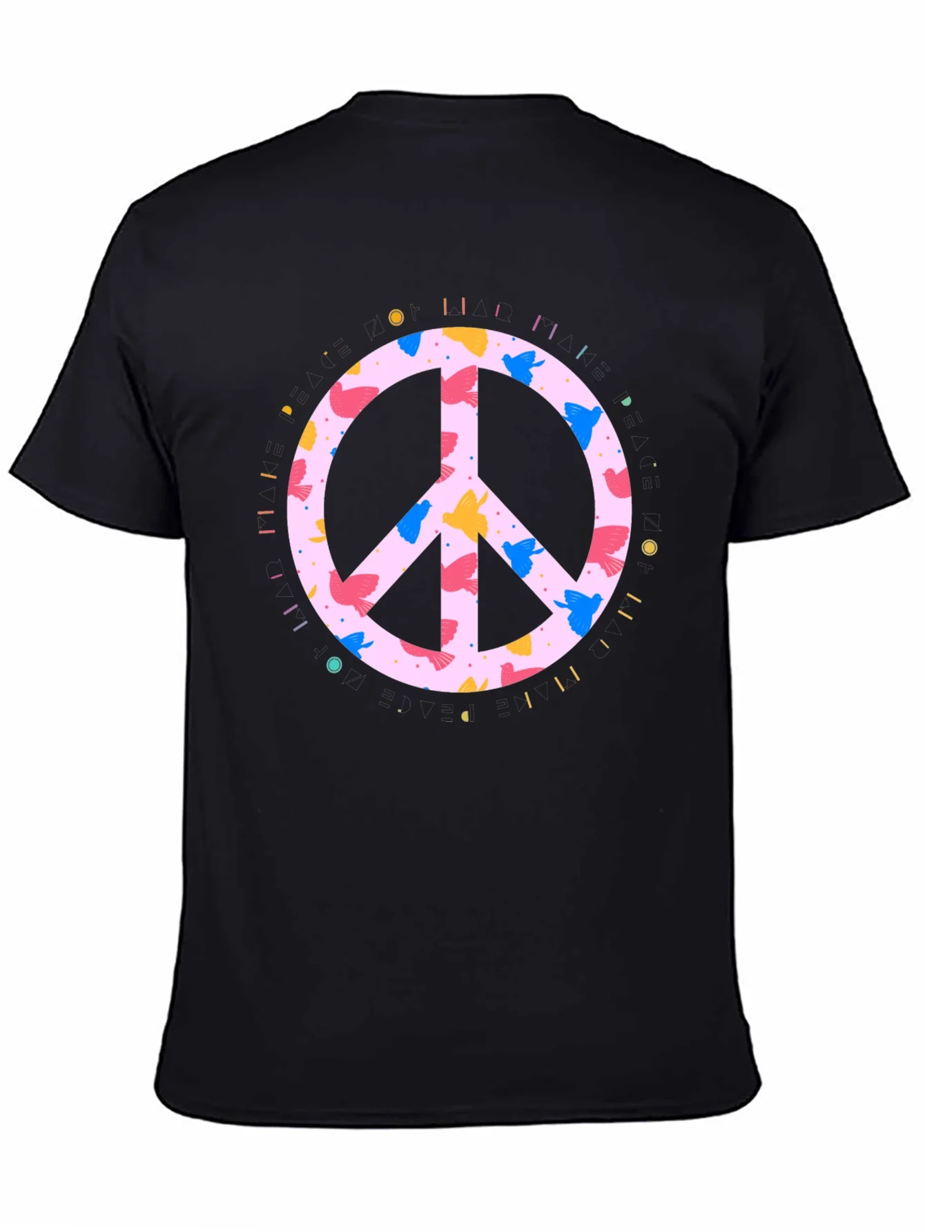 Rebbecca Peace Sign Bird Print Black T-Shirt