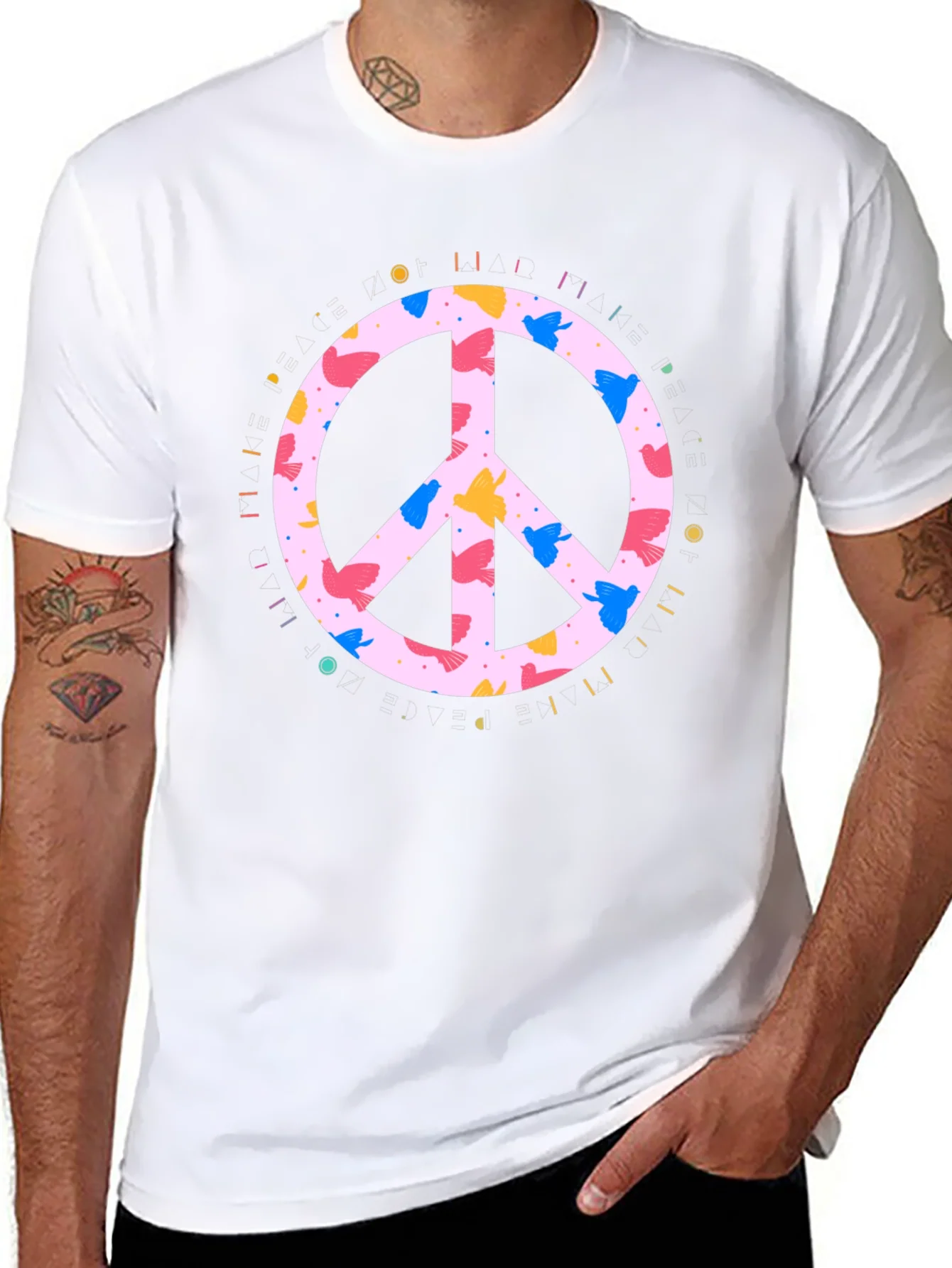 Rebbecca Peace Sign Bird Print Black T-Shirt