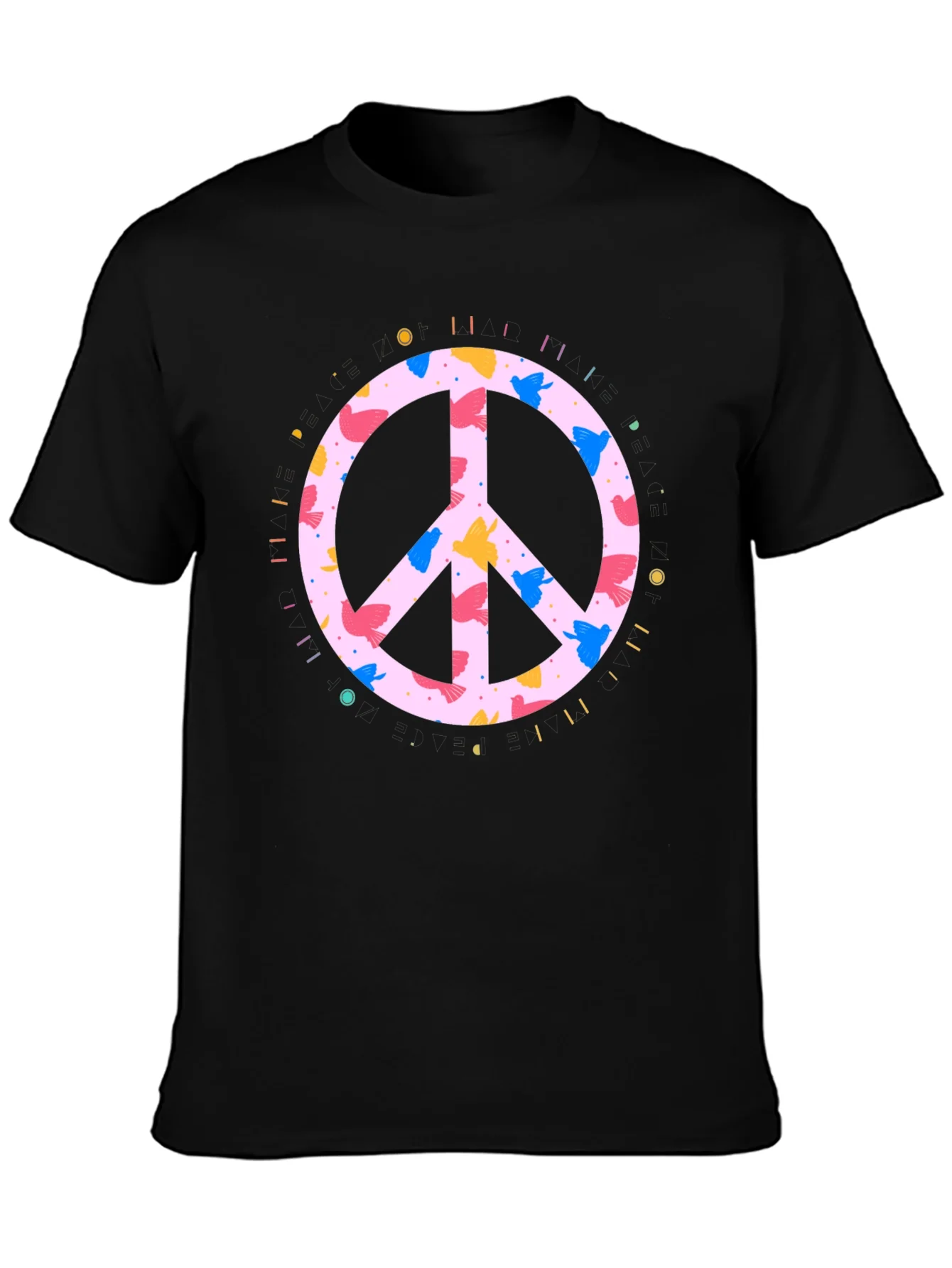 Rebbecca Peace Sign Bird Print Black T-Shirt
