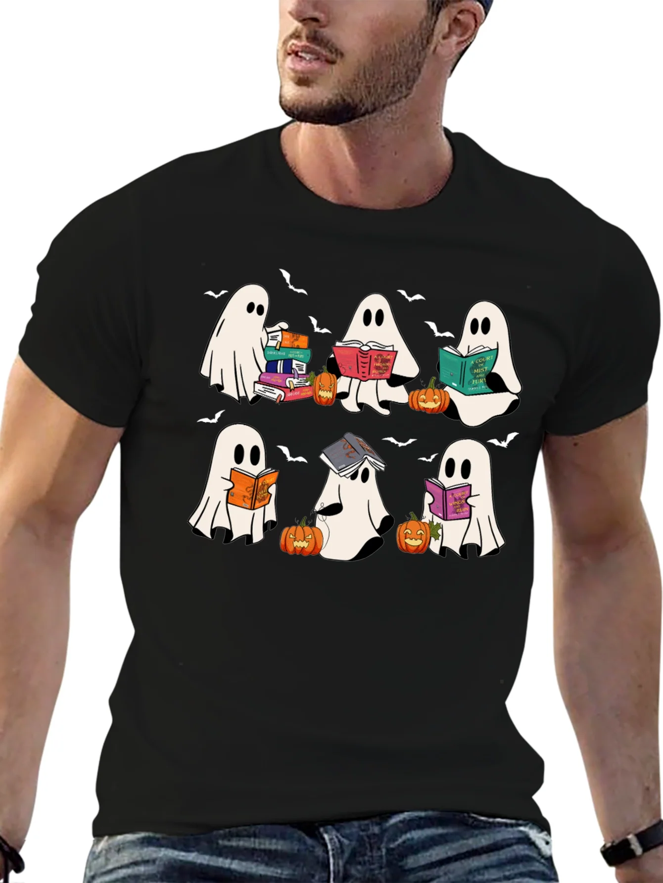 Camiseta Negra Fantasmas Lectores Halloween