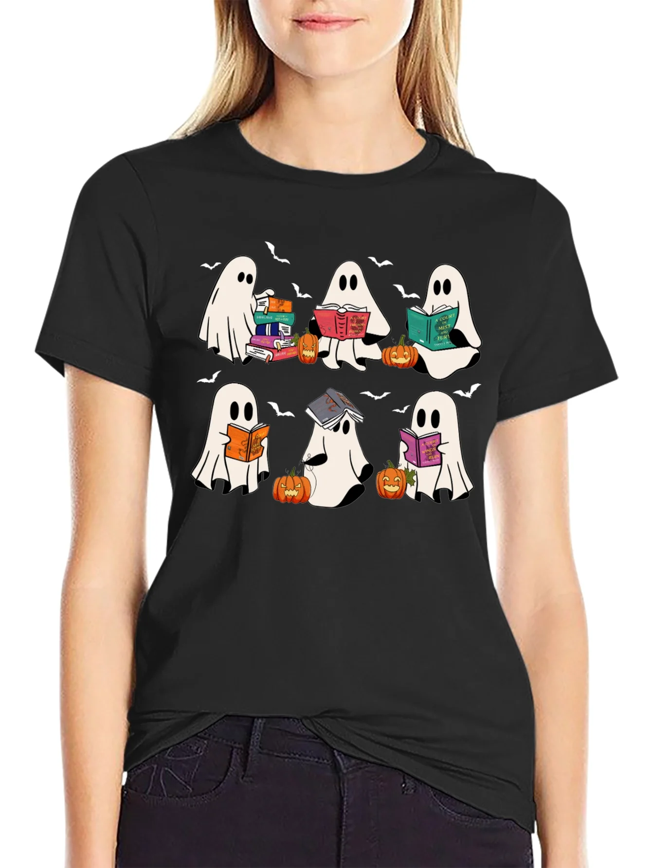 Camiseta Negra Fantasmas Lectores Halloween